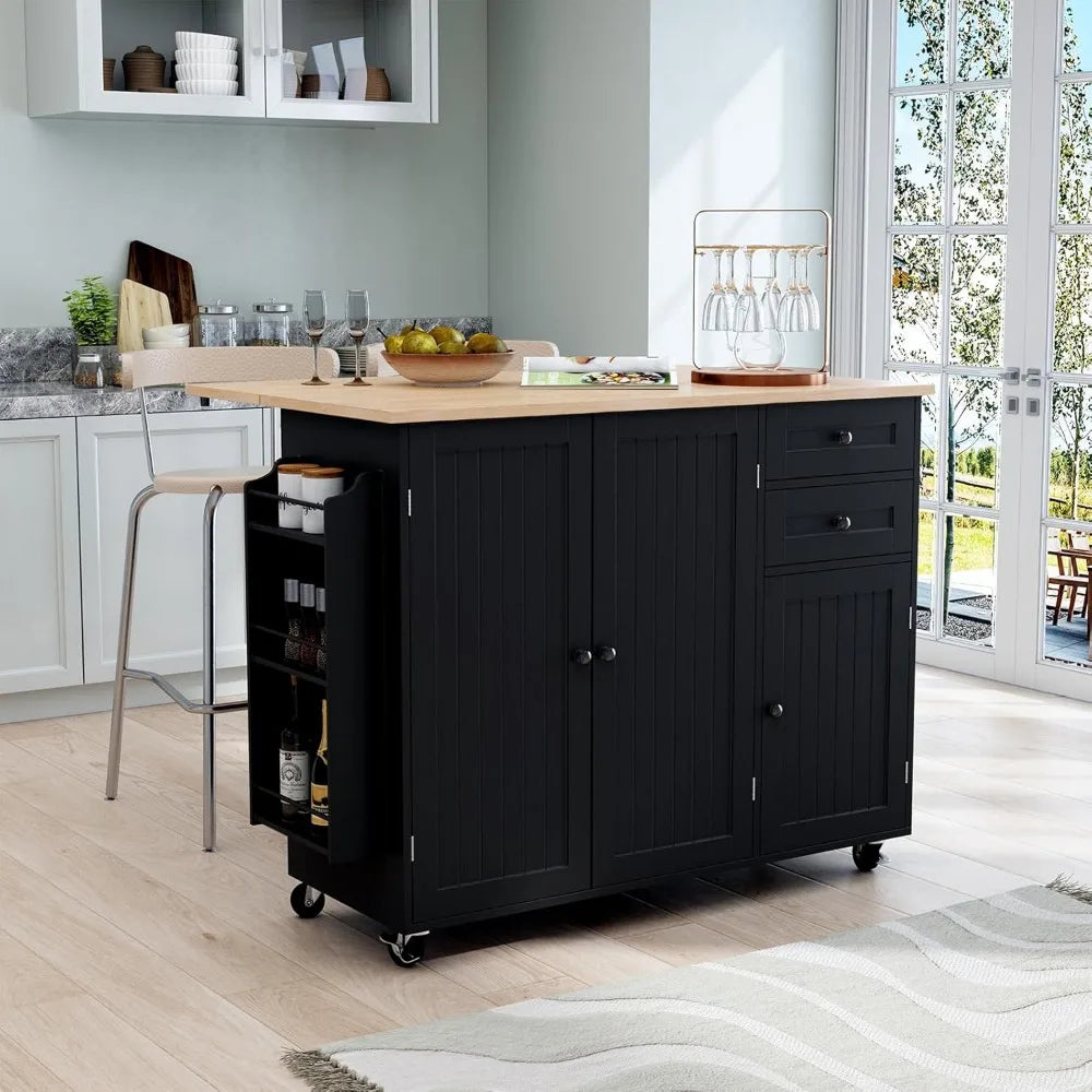 RBXCCarcase Rolling Kitchen Island With Storage And DropLeaf Bar Countertop