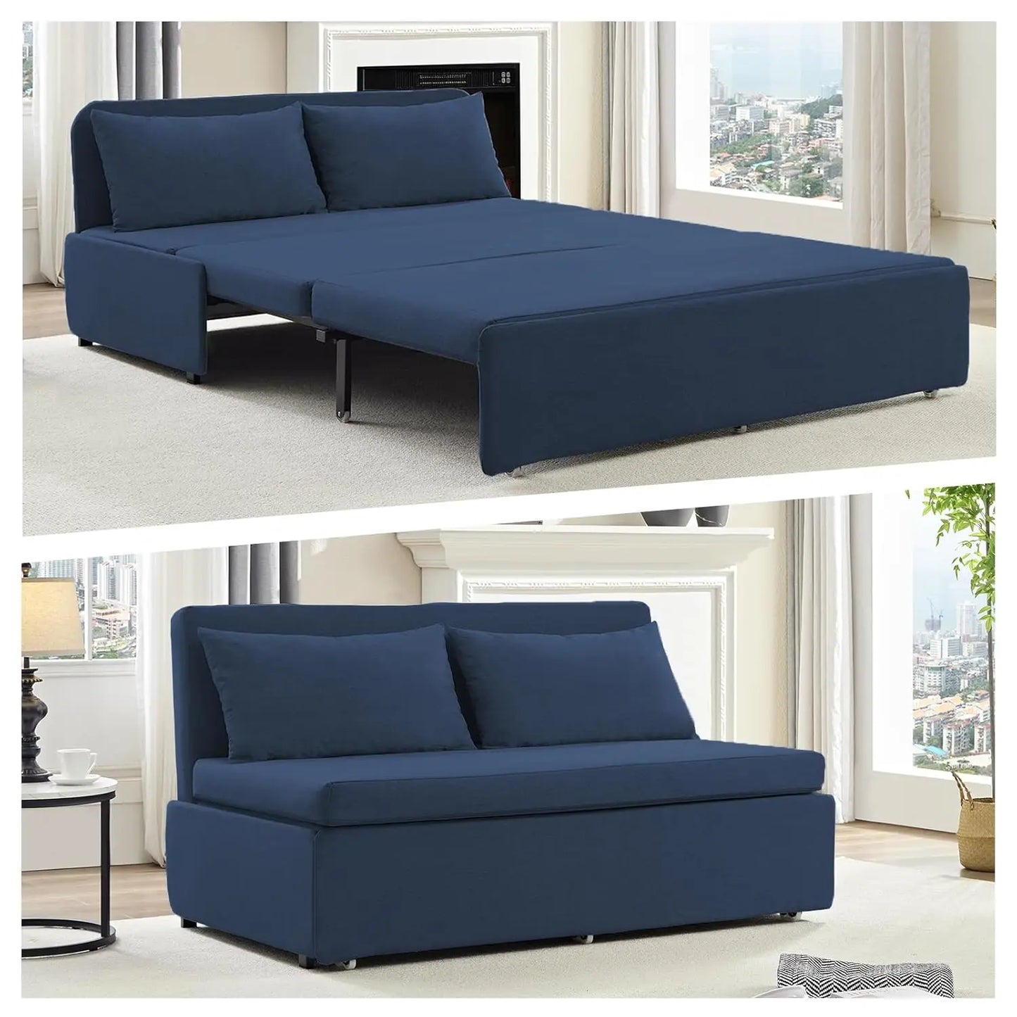 Queen Pull Out Sofa Bed Linen Convertible Couch With Pillows
