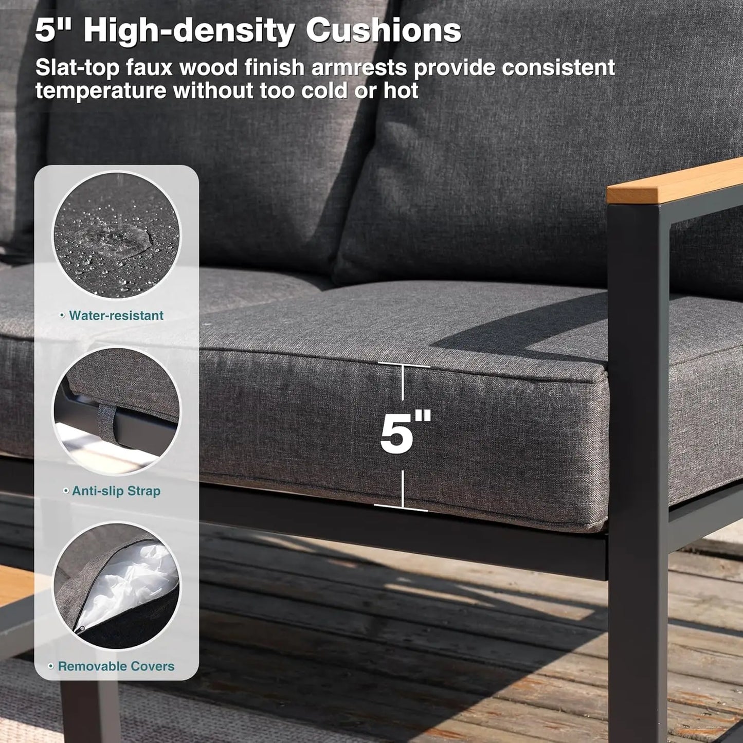 Metal Patio Furniture Set, 6 Pieces Outdoor Sectional Sofa Set with Side Table, L Shape Patio Conversation Set with, Customized
