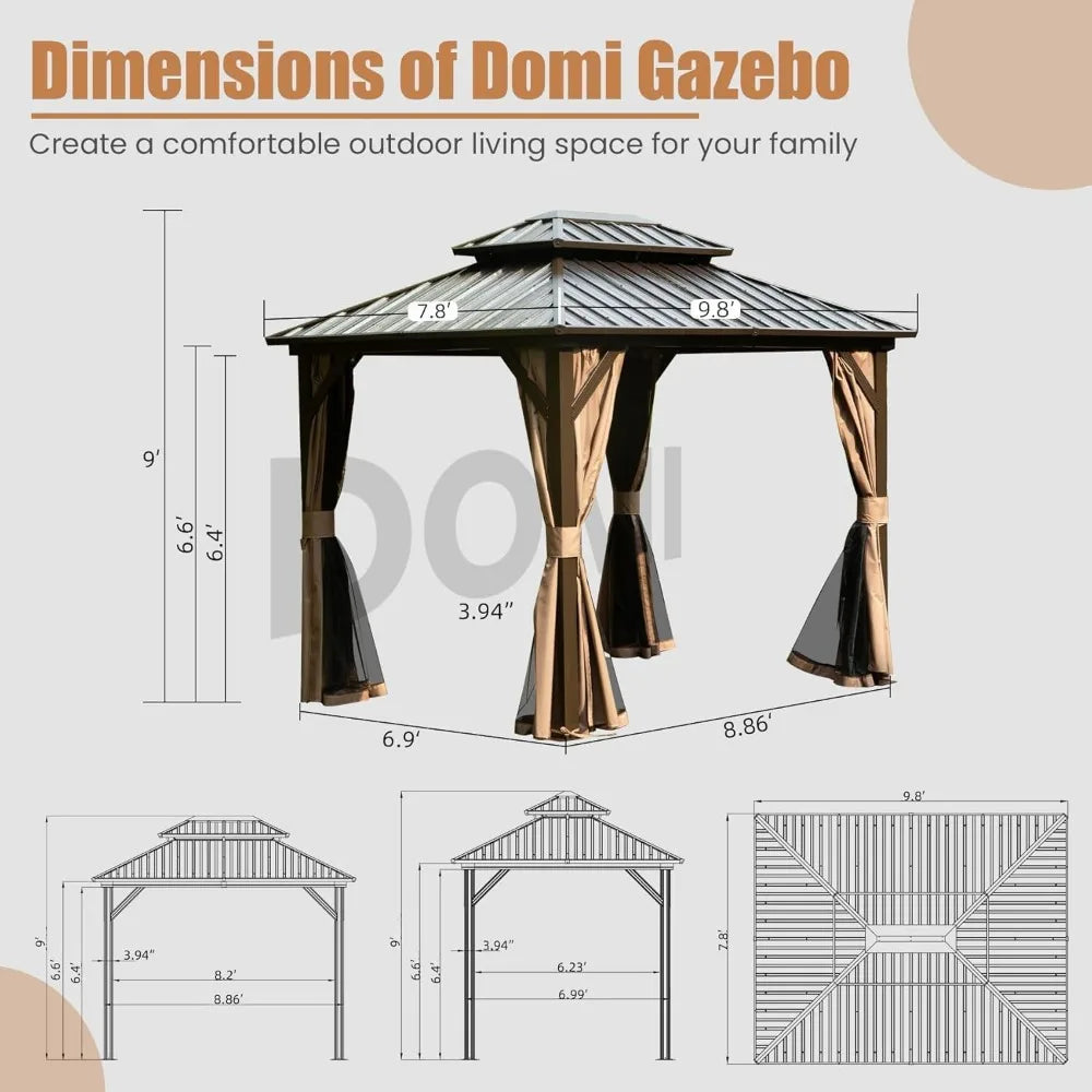 DUOFU Outdoor Gazebo Hardtop With Double Roof And Netting