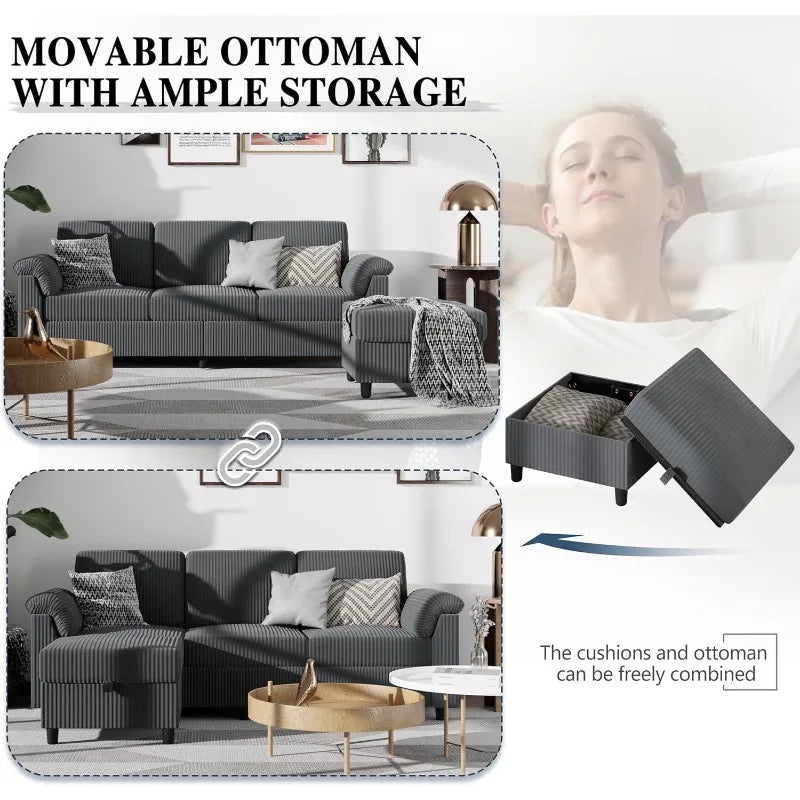 Meilocar Living Room L Shaped Sectional Sofa With Side Storage