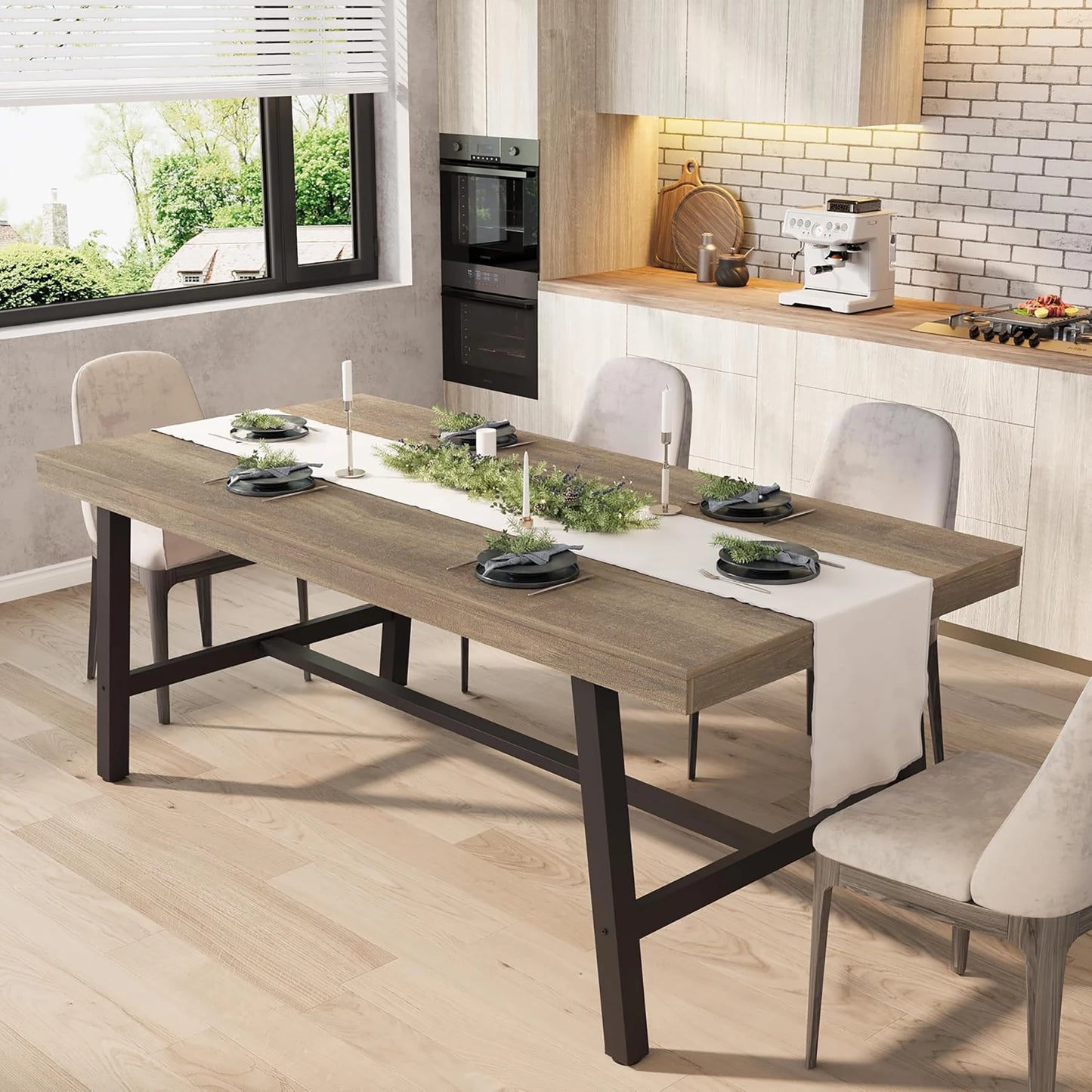 HiMISS Industrial Dining Table With Wood Frame For Modern Kitchen