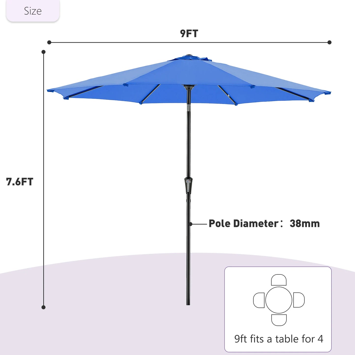 JHK Patio Umbrella With Tilt And Crank Waterproof Outdoor