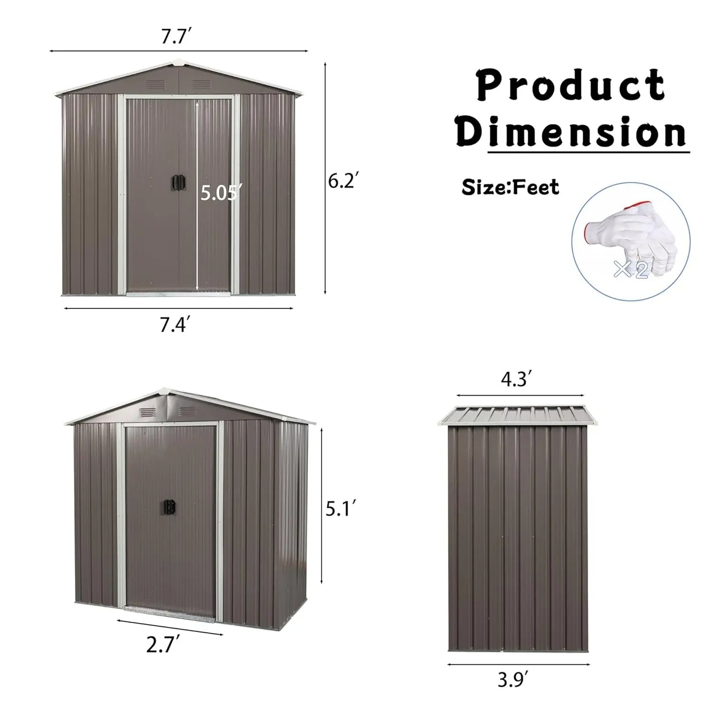 Metal Outdoor Storage Shed With Lockable Sliding Door