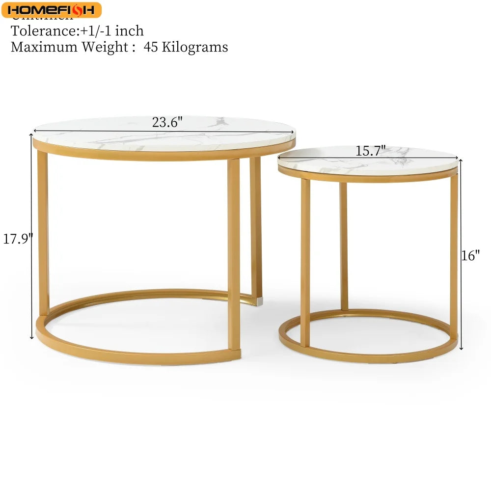 Round Coffee Table Two Pack Nordic Marble Glass Living Room Side Tables