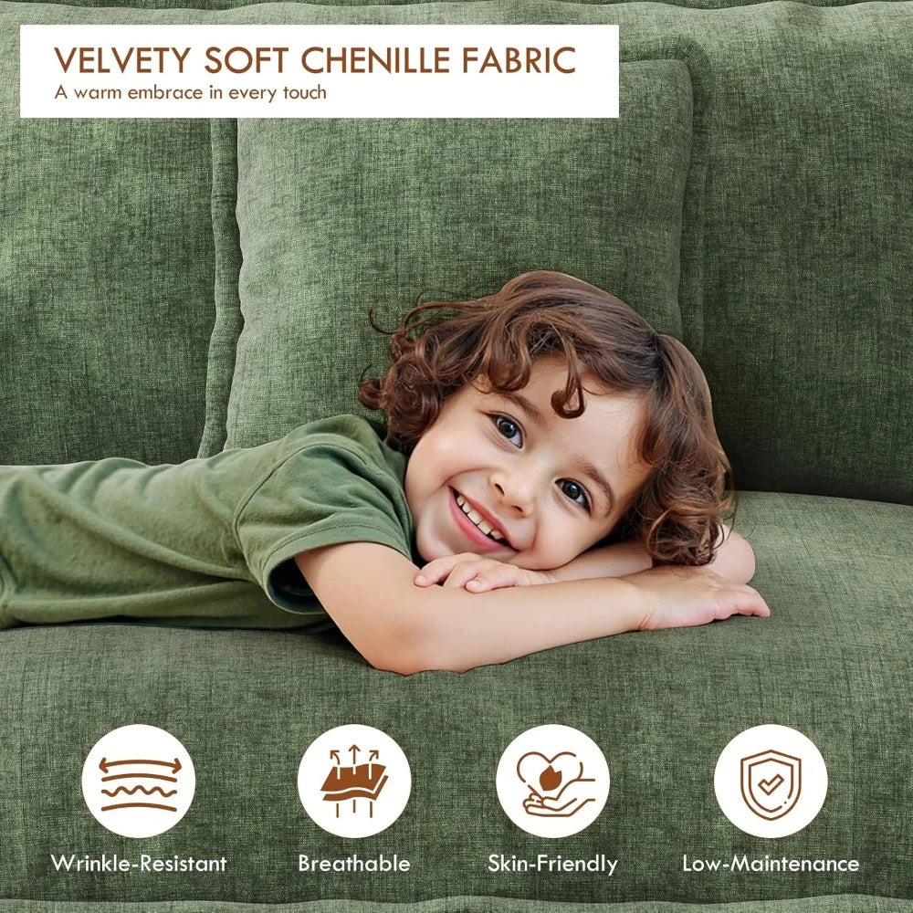 U-Shape Modular Sectional Sofa Chenille Deep Seat With Movable Ottomans