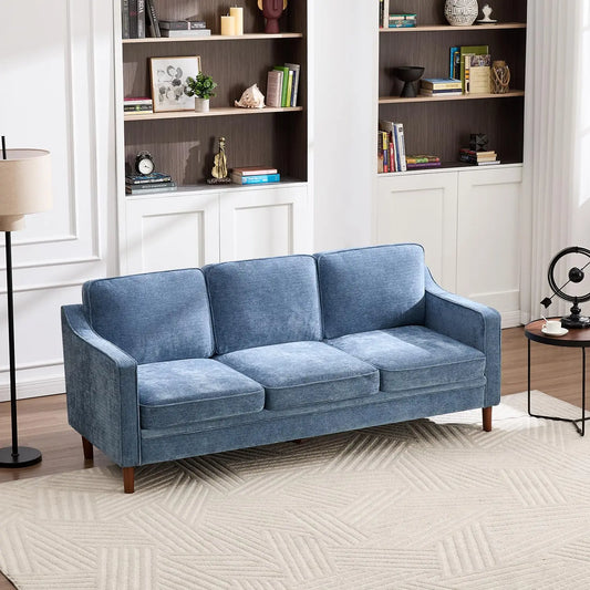 Mid Century Chenille Sofa With Solid Wood Legs For Living
