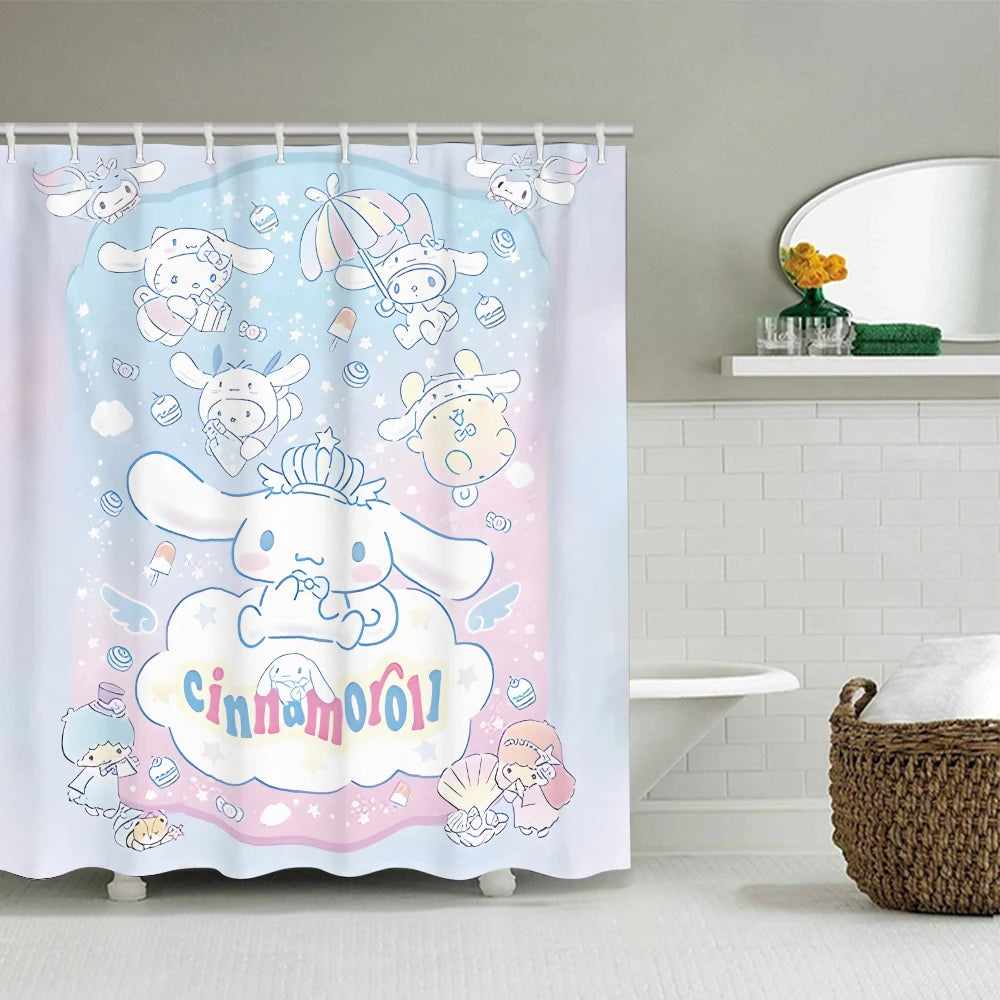 Sanrio Cinnamon Dog Bathroom Four-piece Set - Avant-garde Waterproof Shower Curtain, creating a complete bathroom kit