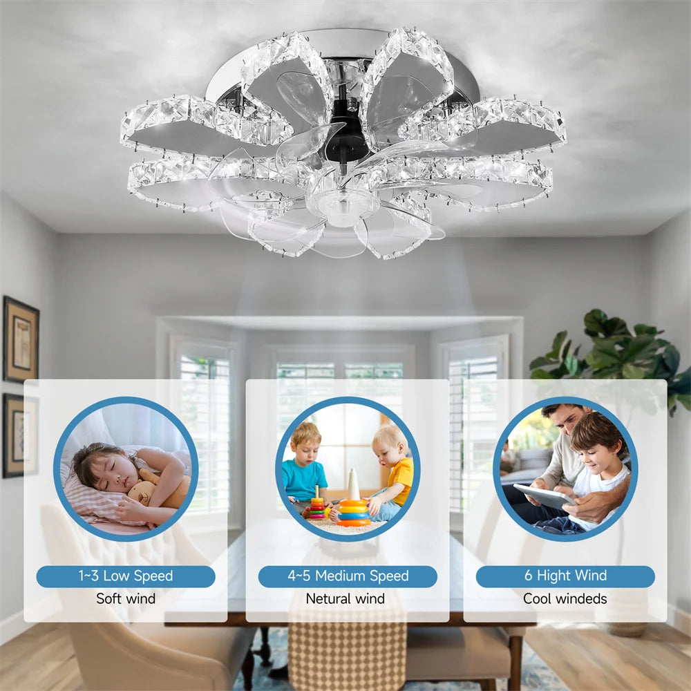 GreeLustr Luxury Crystal Ceiling Fan Lamp With Remote Control