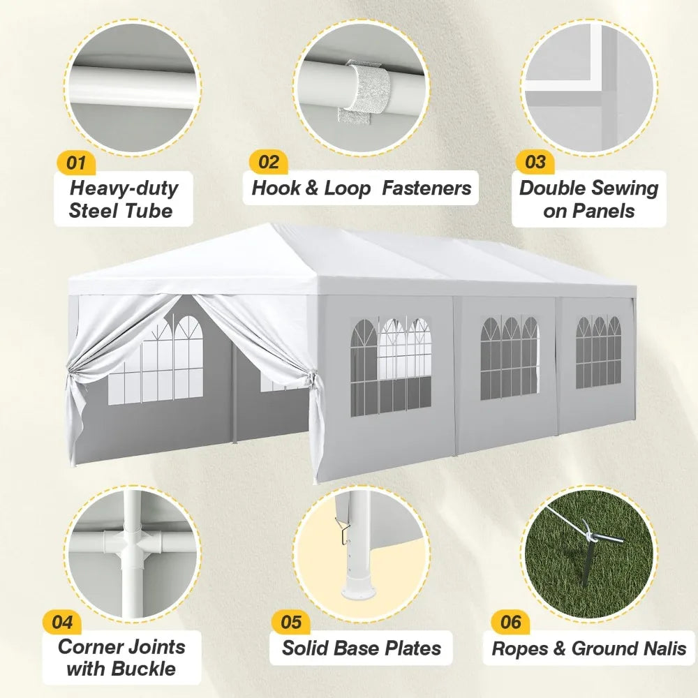 10x30 Outdoor Canopy Tent Patio Camping Heavy Duty Gazebo Shelter Party Wedding BBQ Events with Side Removable Walls