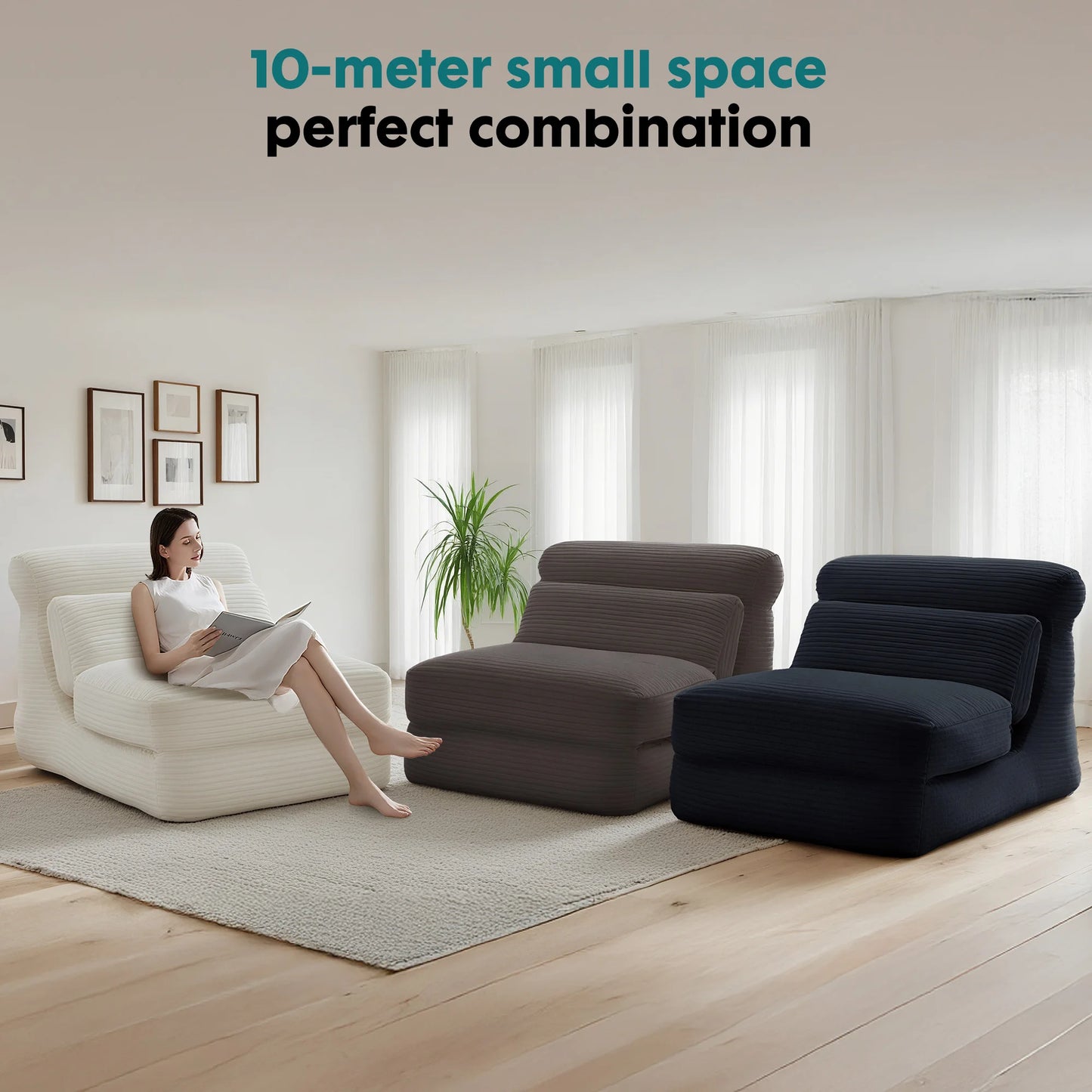 JHK Ergonomic Folding Sofa Bed With Back Lumbar Support Corduroy