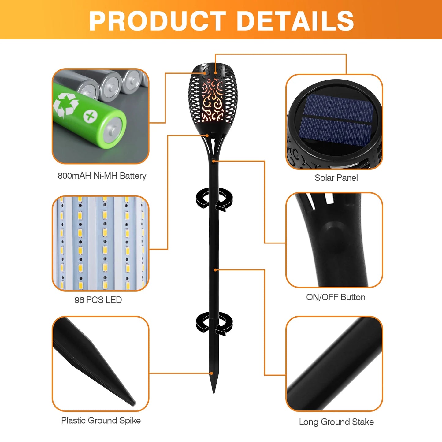 Solar Flame Torch Lights 43 Inch 96 LED Waterproof Pathway