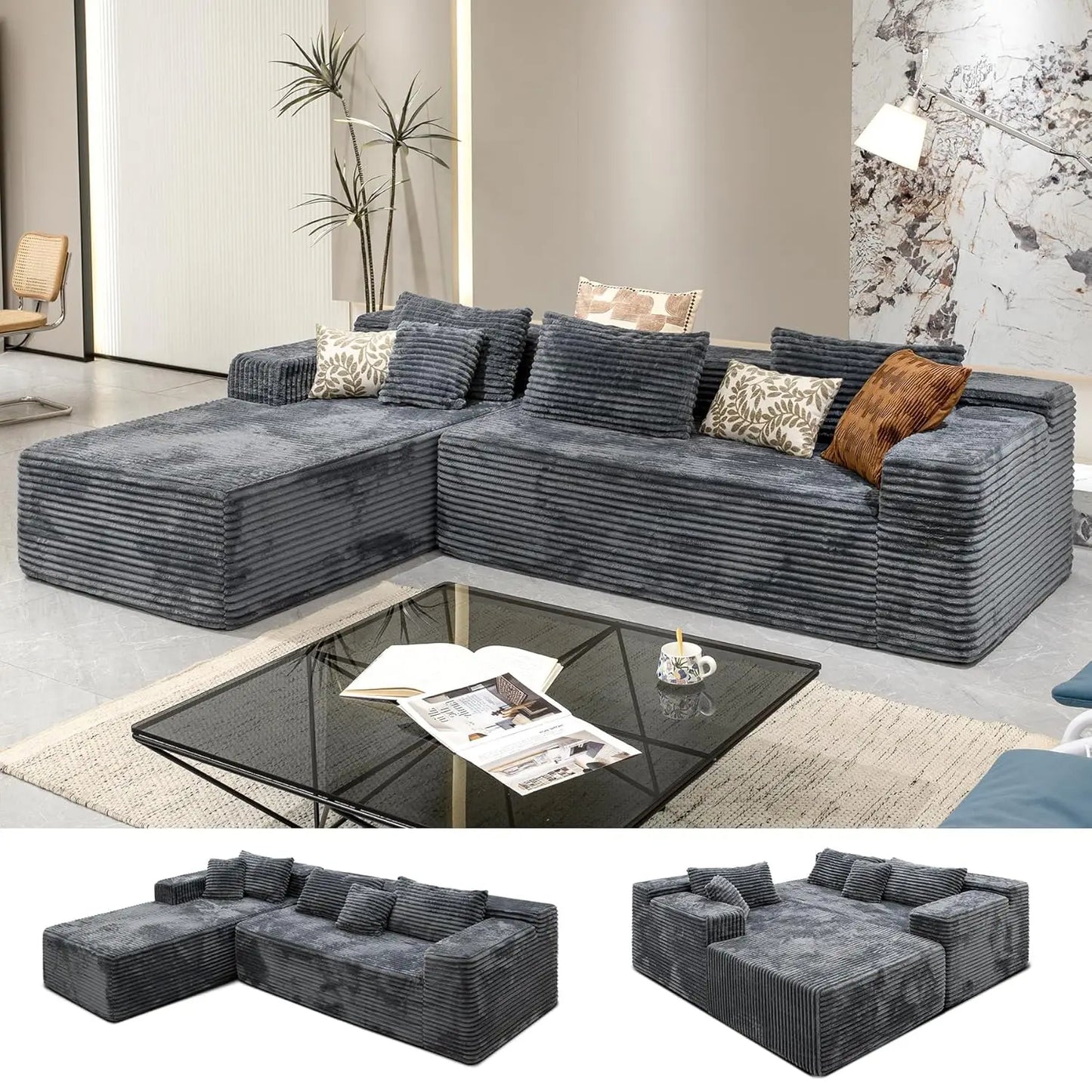 Sectional Sofa Modern Modular L Shape Chaise Couch