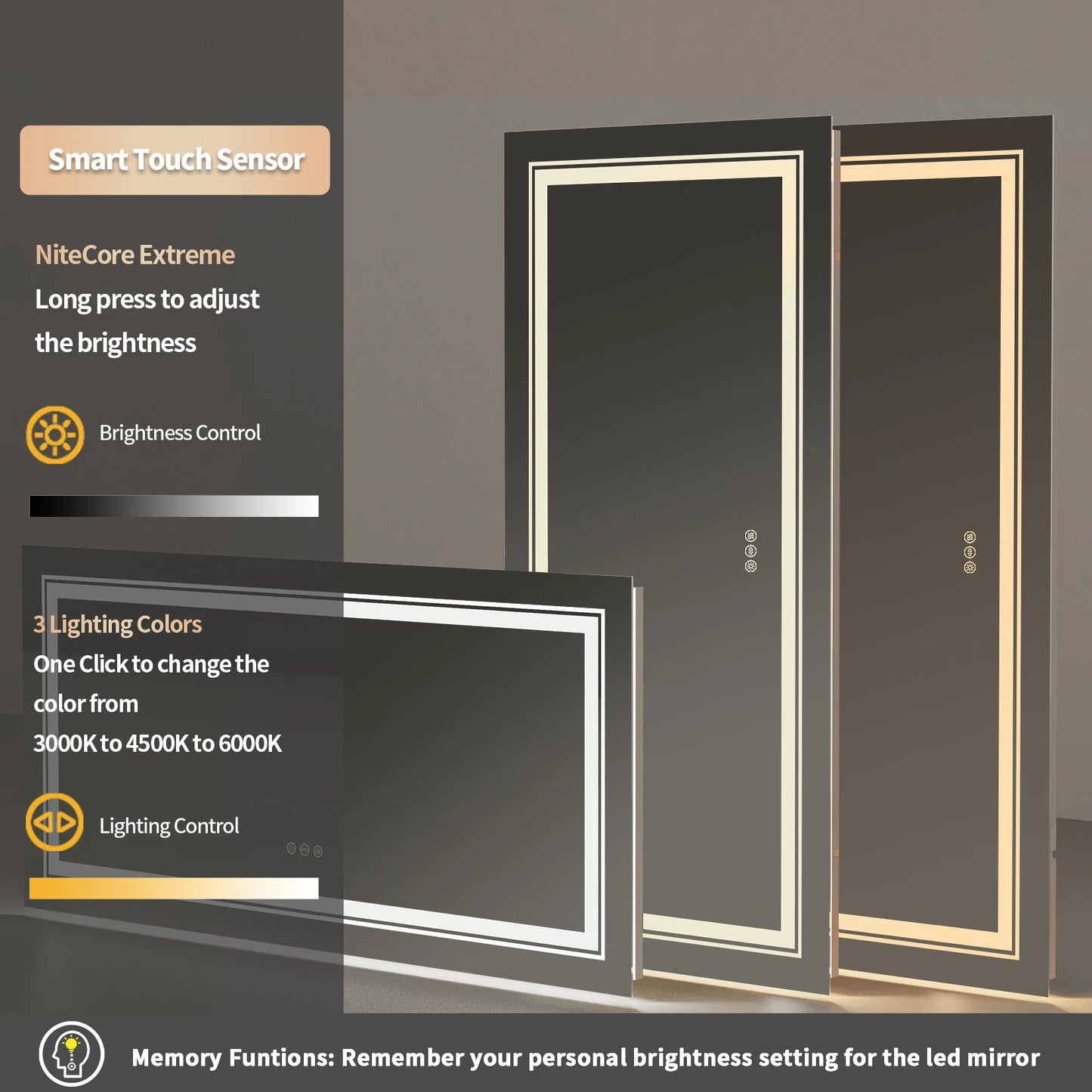 Illuminated LED Bathroom Mirror Wall Mounted Front And Backlit Lights