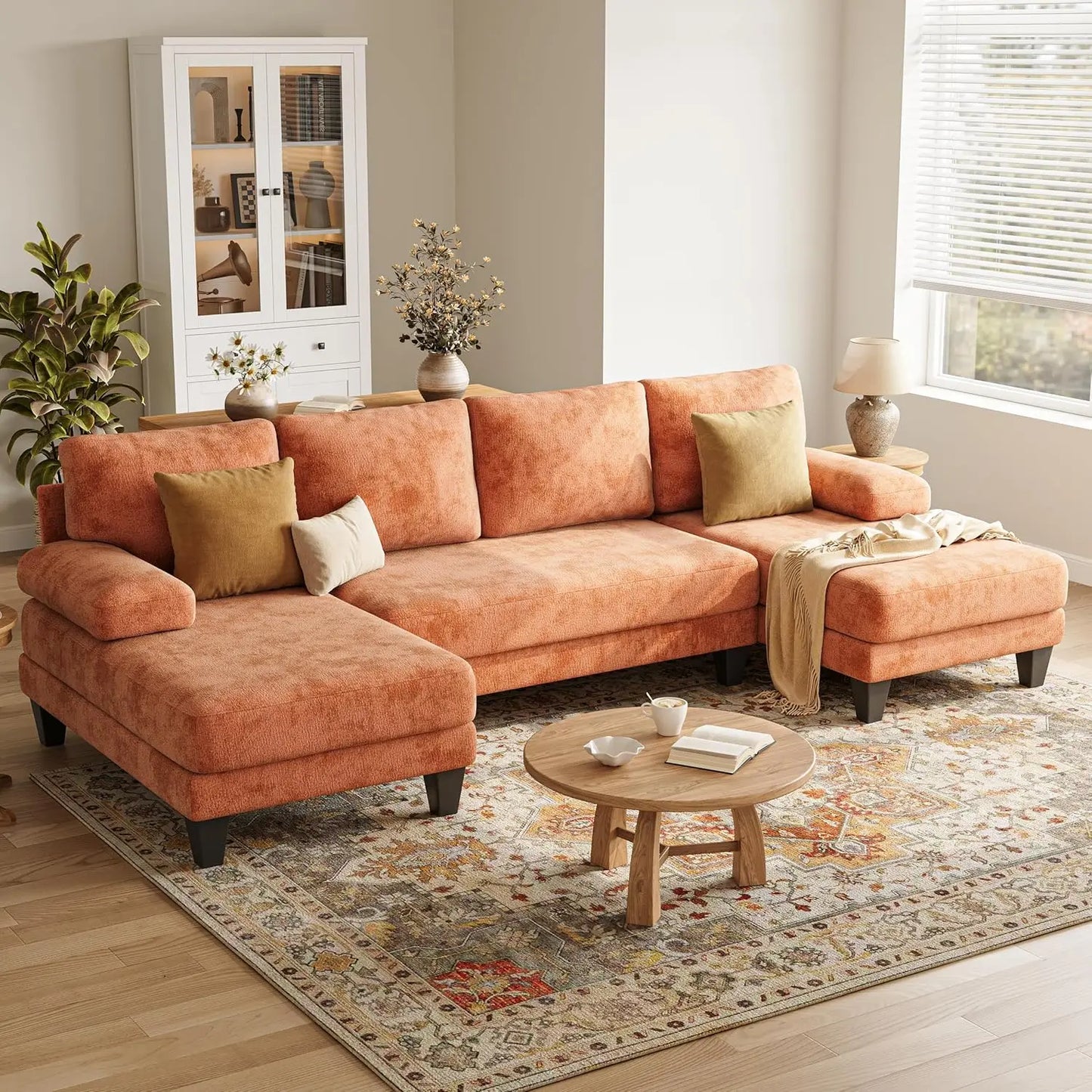 U Shaped Sectional Couch for Living Room Modern Chenille Sofa