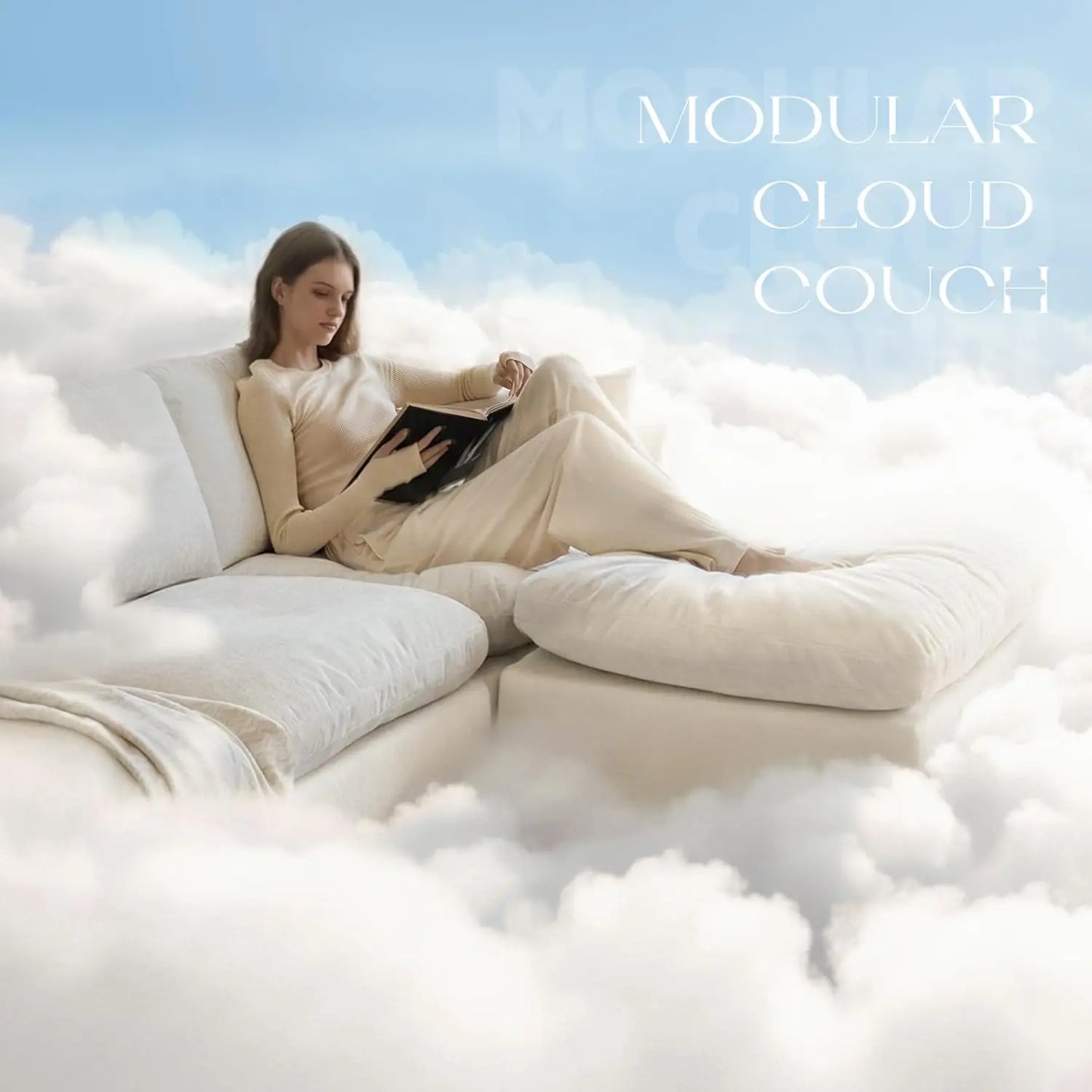 L Shaped Cloud Sectional Sofa With Ottoman Convertible Modular