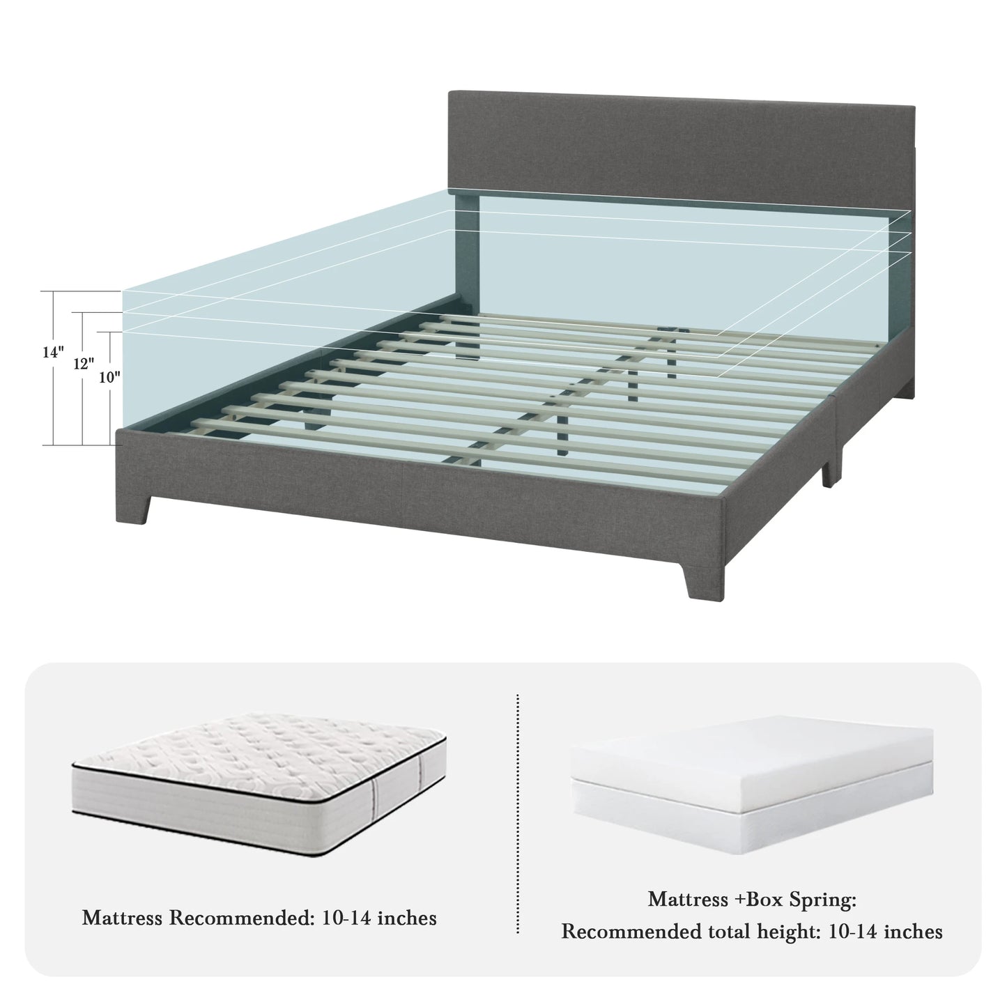 HOOMI Upholstered Bed Frame With Adjustable Headboard And Noise Free