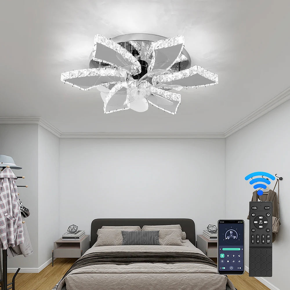 GreeLustr Luxury Crystal Ceiling Fan Lamp With Remote Control