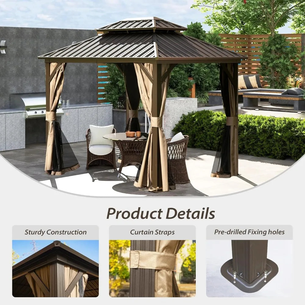 DUOFU Outdoor Gazebo With Galvanized Steel Hardtop Netting And Curtains