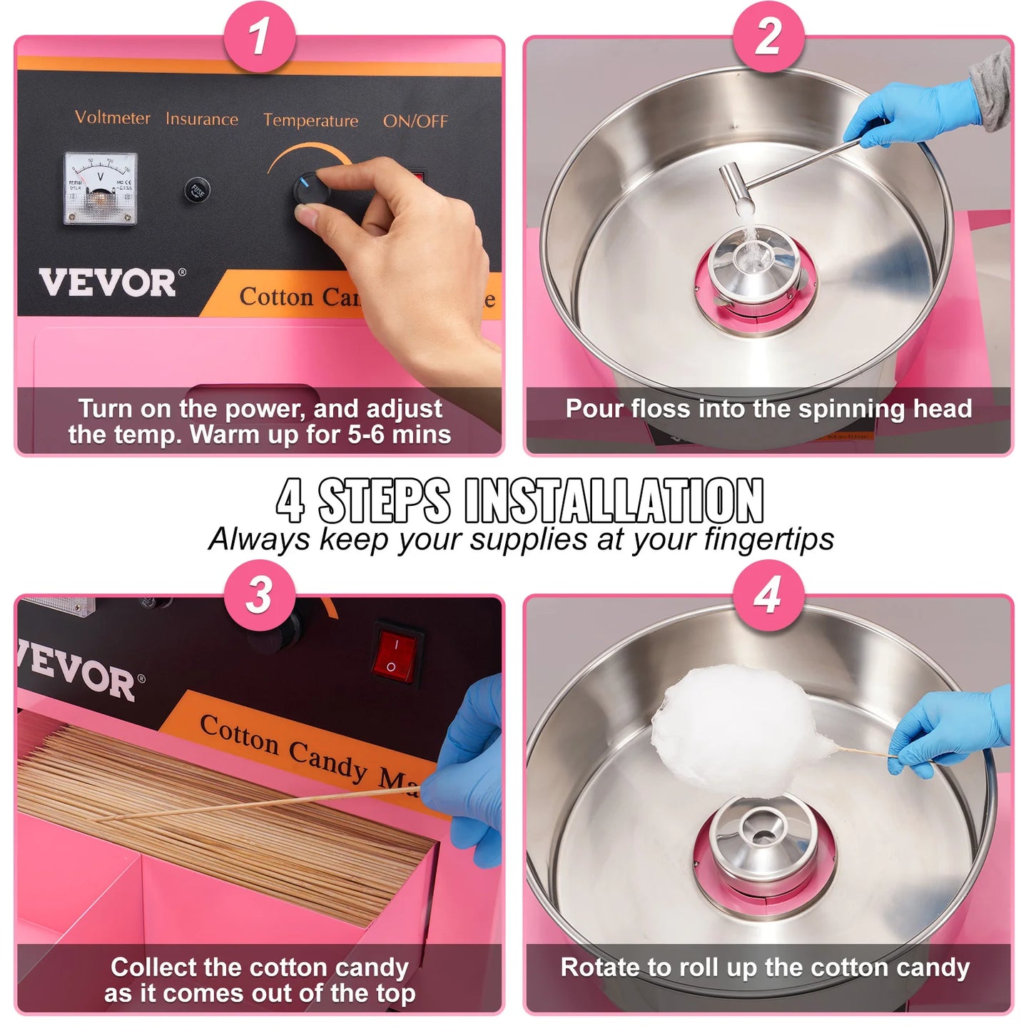 Succebuy Electric Cotton Candy Machine With Cart Stainless Steel Bowl