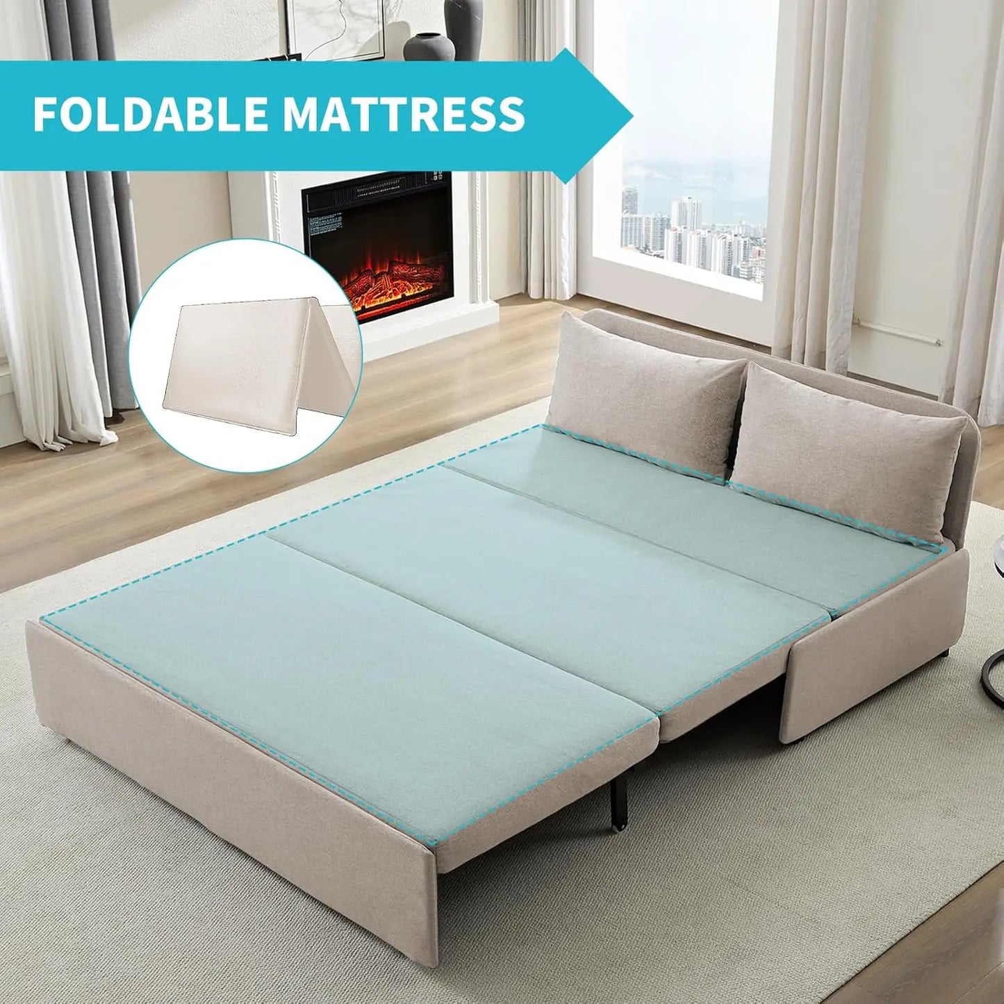 Queen Pull Out Sofa Bed Linen Convertible Couch With Pillows