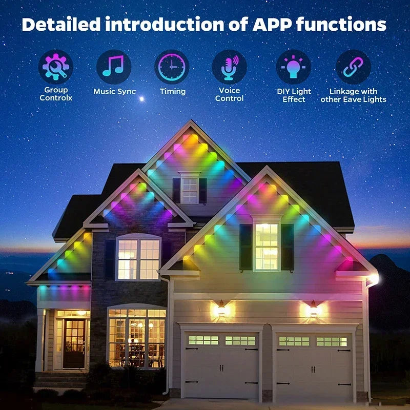 Outdoor Smart LED String Lights For Permanent Eaves With Remote