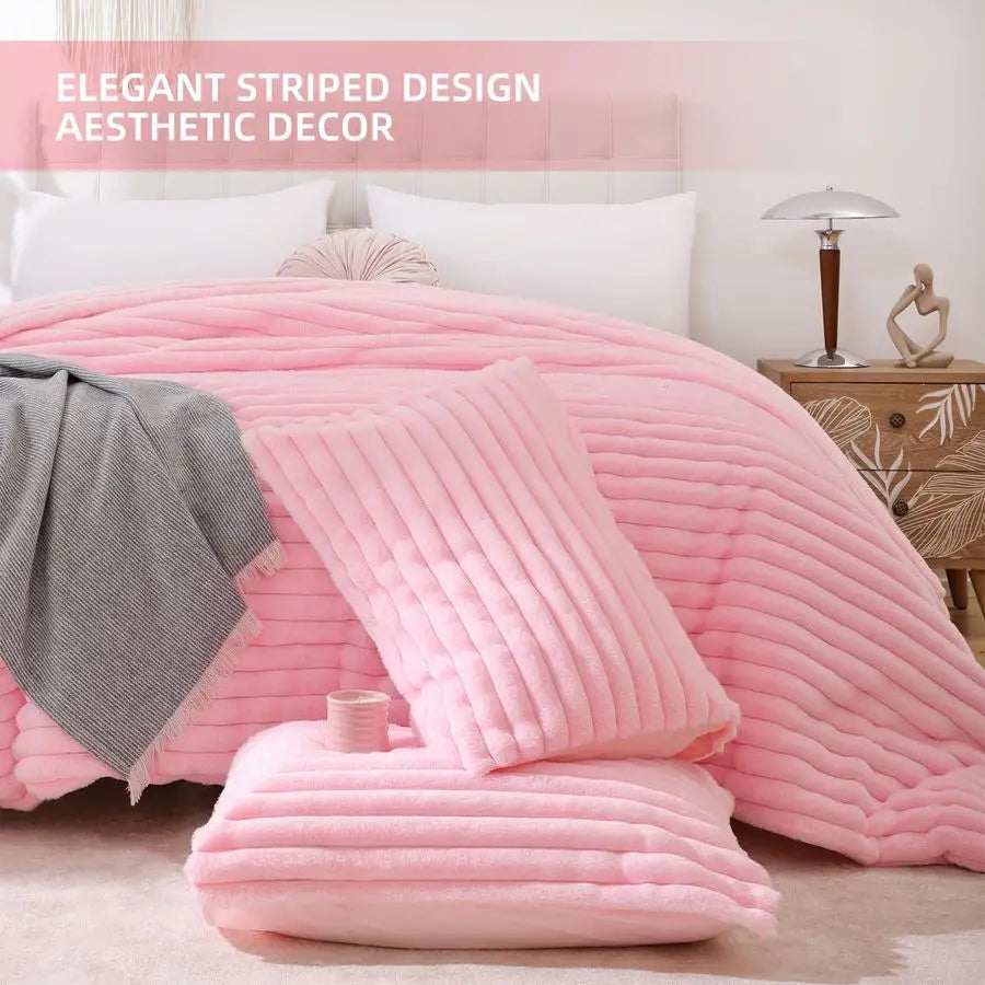 Fluffy Comforter Set 3 Piece Fleece Luxury Bedding
