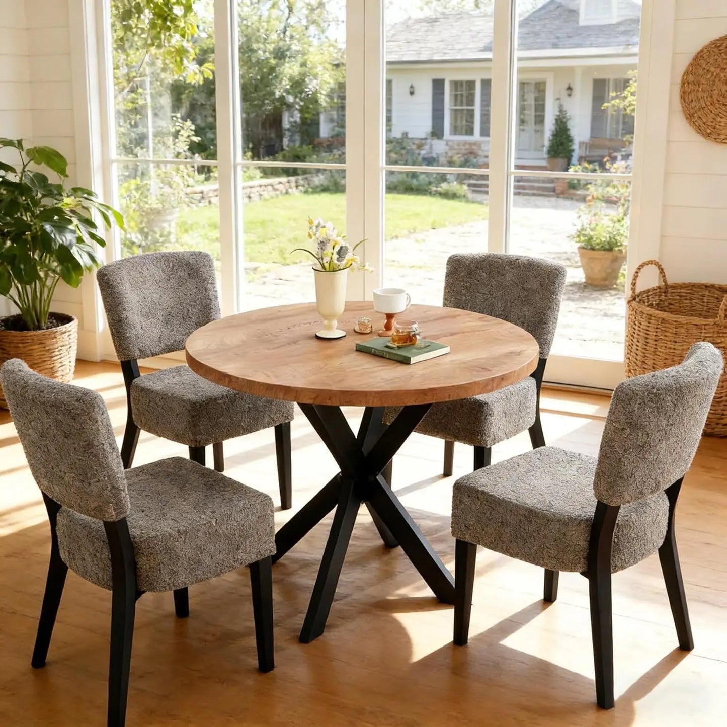 Round Dining Table Set For Four With Stackable Chairs