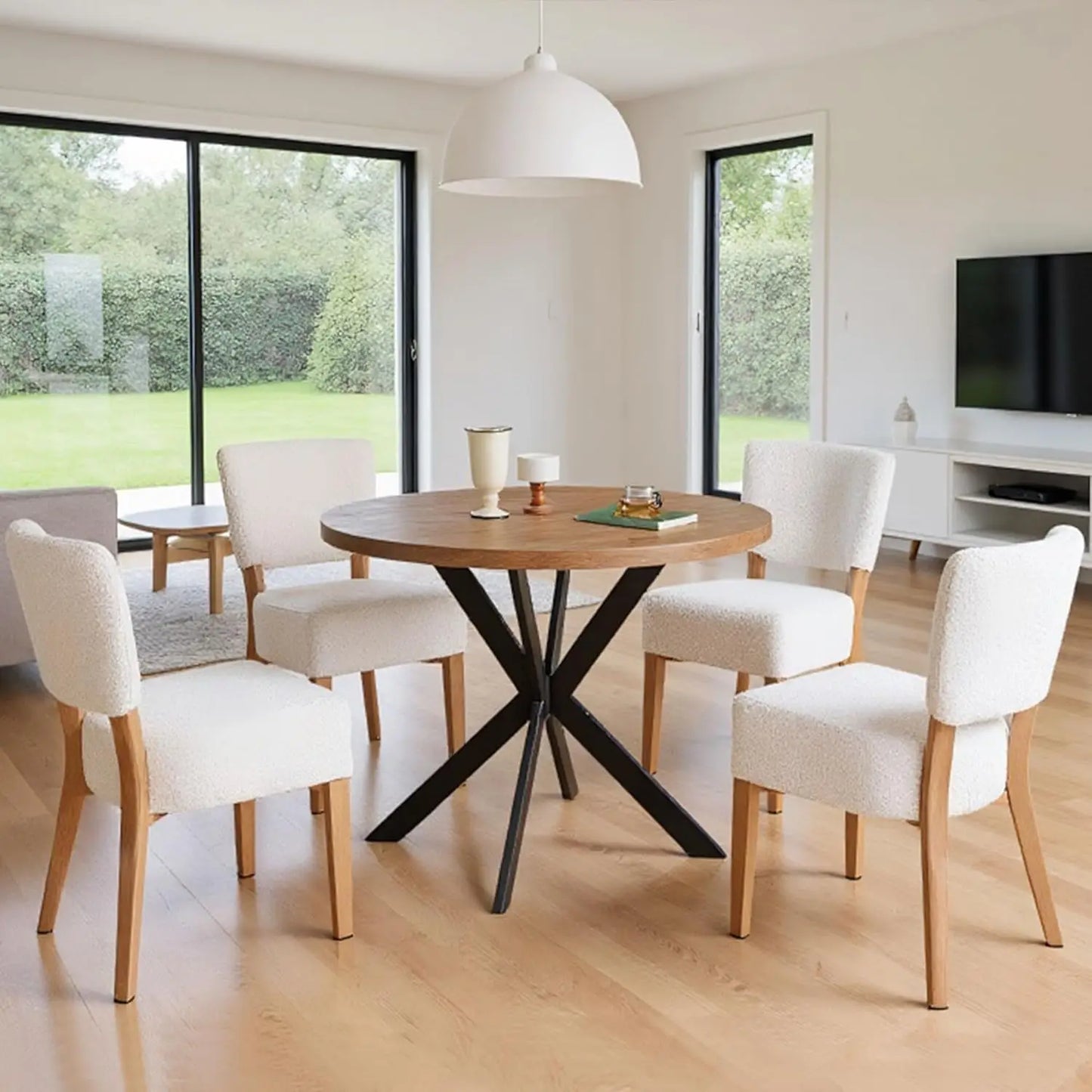 Round Dining Table Set For Four With Stackable Chairs