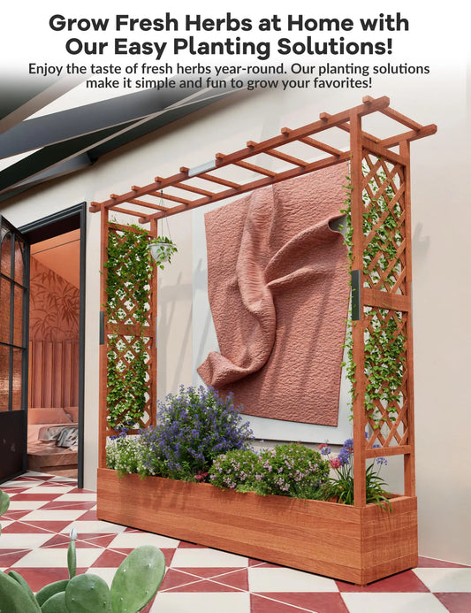 HiMISS Elevated Wooden Raised Garden Bed With Trellis For Climbing