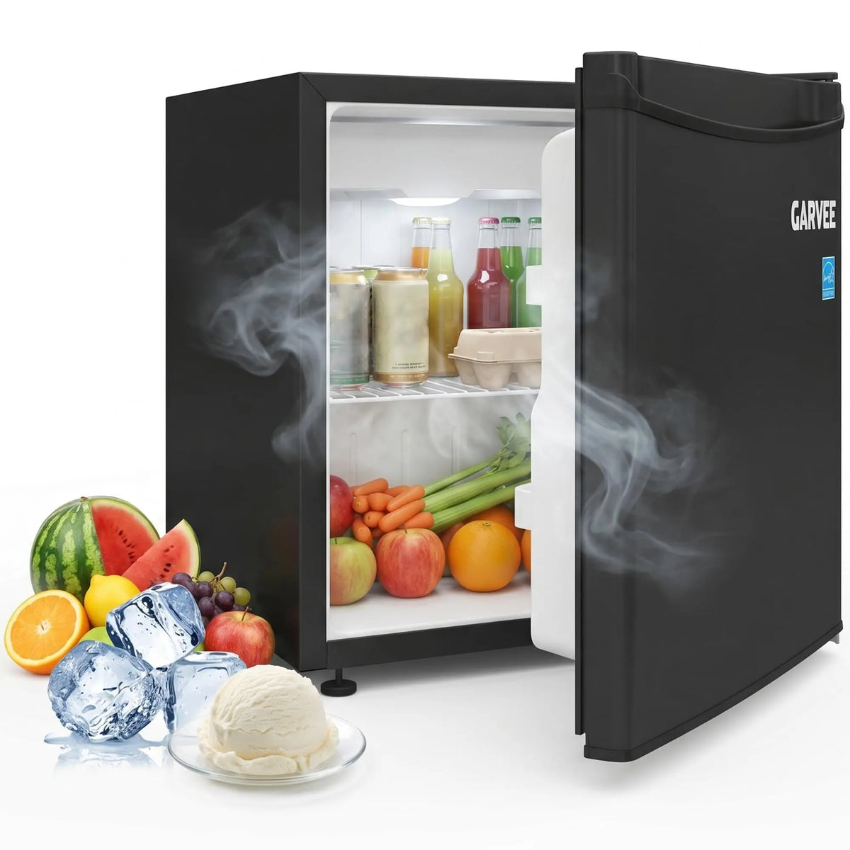 Compact Mini Refrigerator With Single Door And LED Lighting
