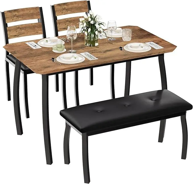 HiMISS Dining Table Set With Chamfer Wood And Metal Legs