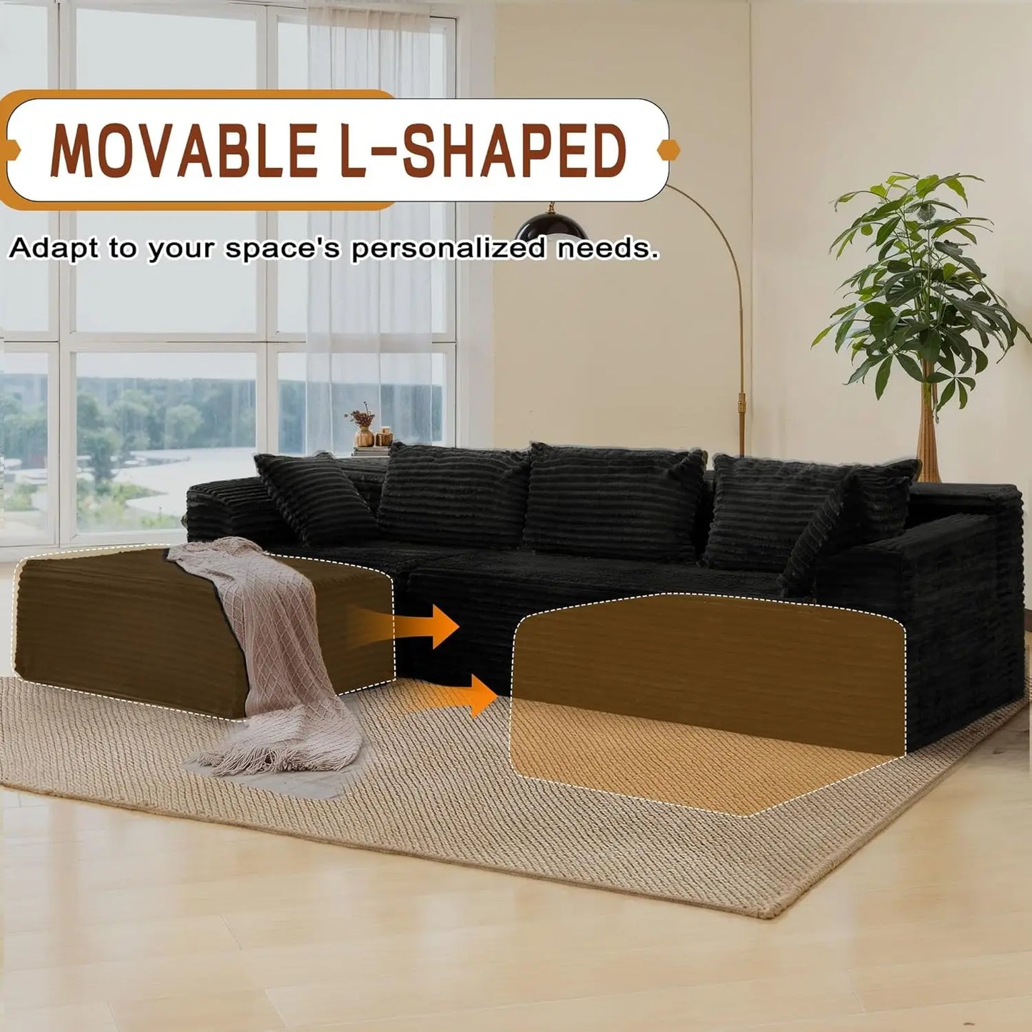 Modular Sectional Sofa L-Shape Chaise Cloud Couch Living Room Corduroy