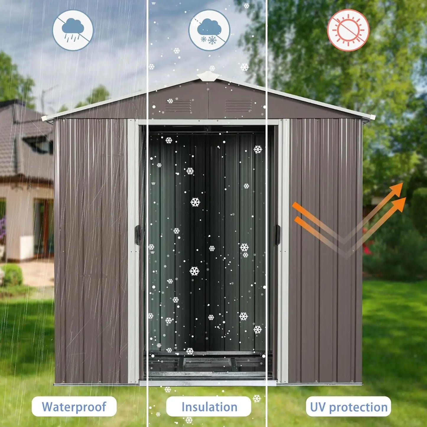 Metal Outdoor Storage Shed With Lockable Sliding Door