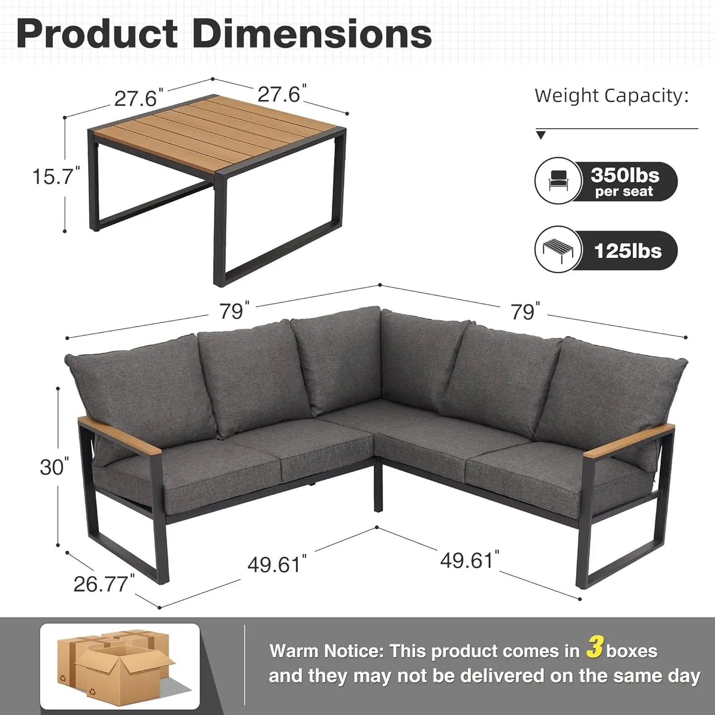 Metal Patio Furniture Set, 6 Pieces Outdoor Sectional Sofa Set with Side Table, L Shape Patio Conversation Set with, Customized