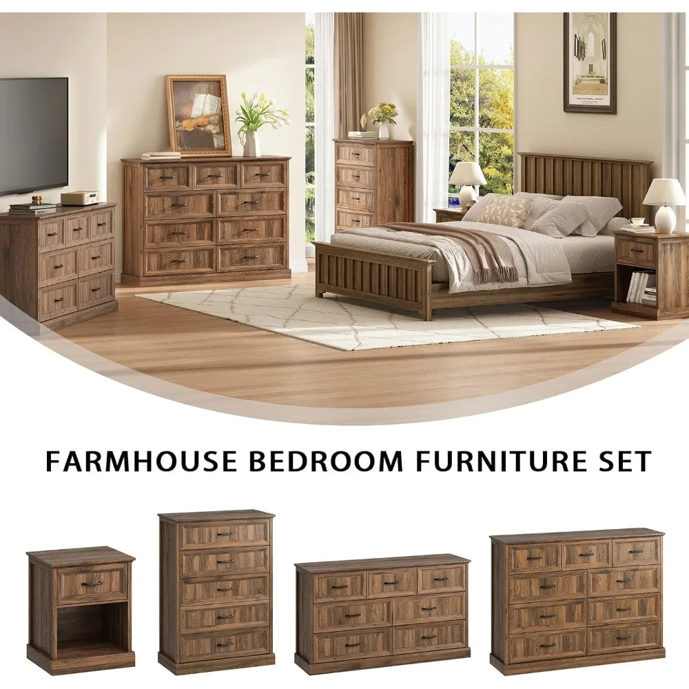 9 Drawer Dresser for Bedroom,with Large Drawers, 55 Inch Wide Modern Walnut Dresser TV Stand