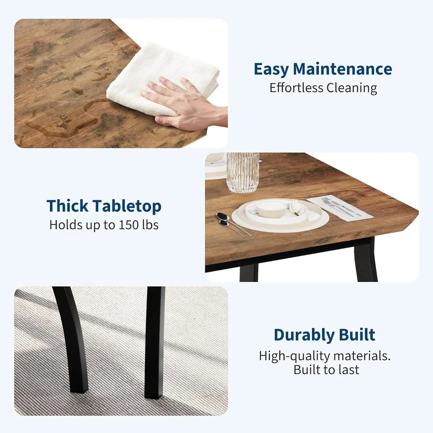 HiMISS Dining Table Set With Chamfer Wood And Metal Legs