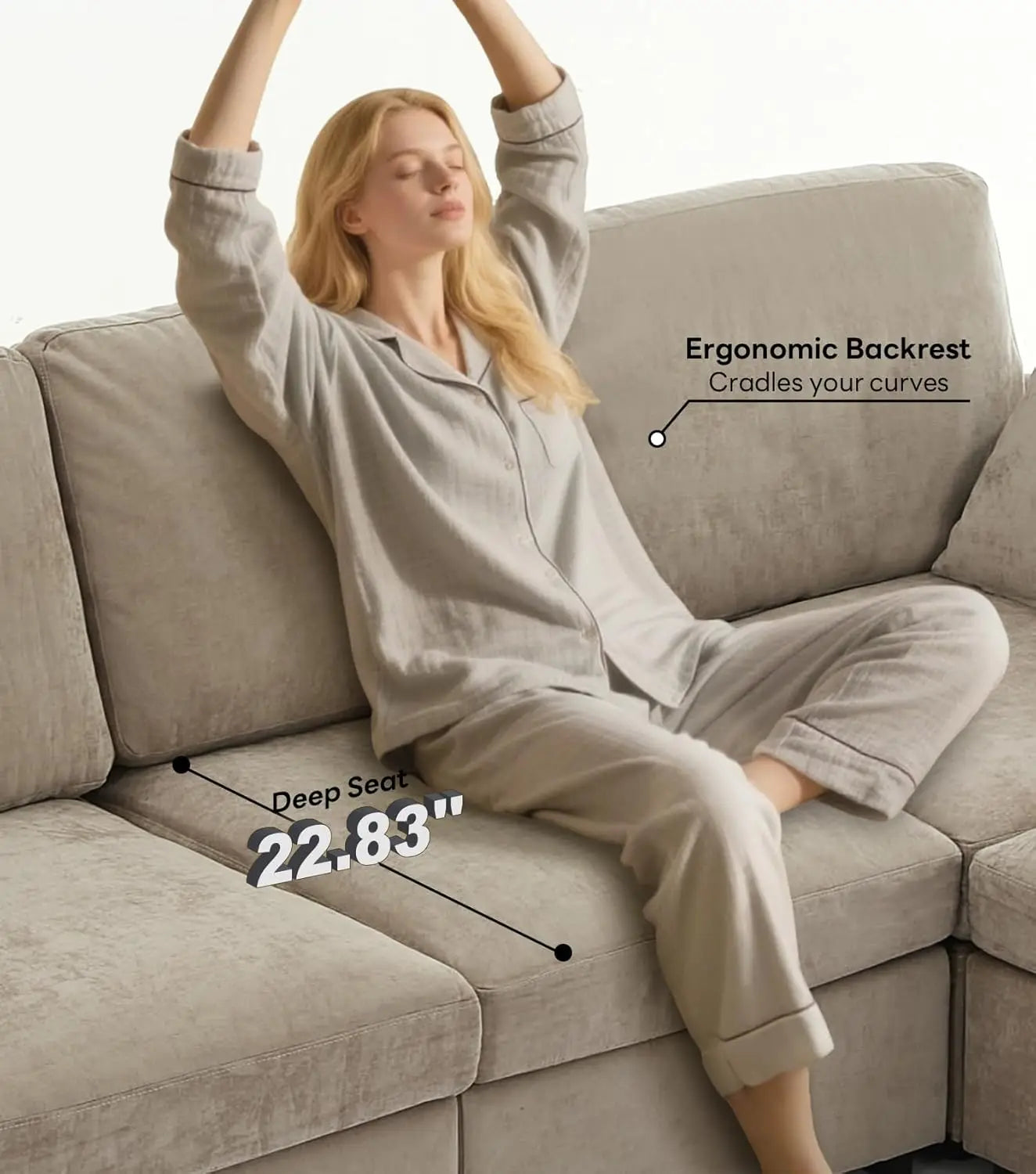 Modular U Shape Sectional Sofa With Chenille Cushions For Living Room