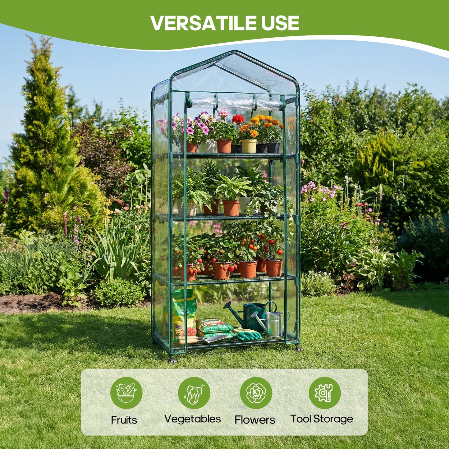 Portable Four Tier Greenhouse On Wheels For Indoor Outdoor Gardening
