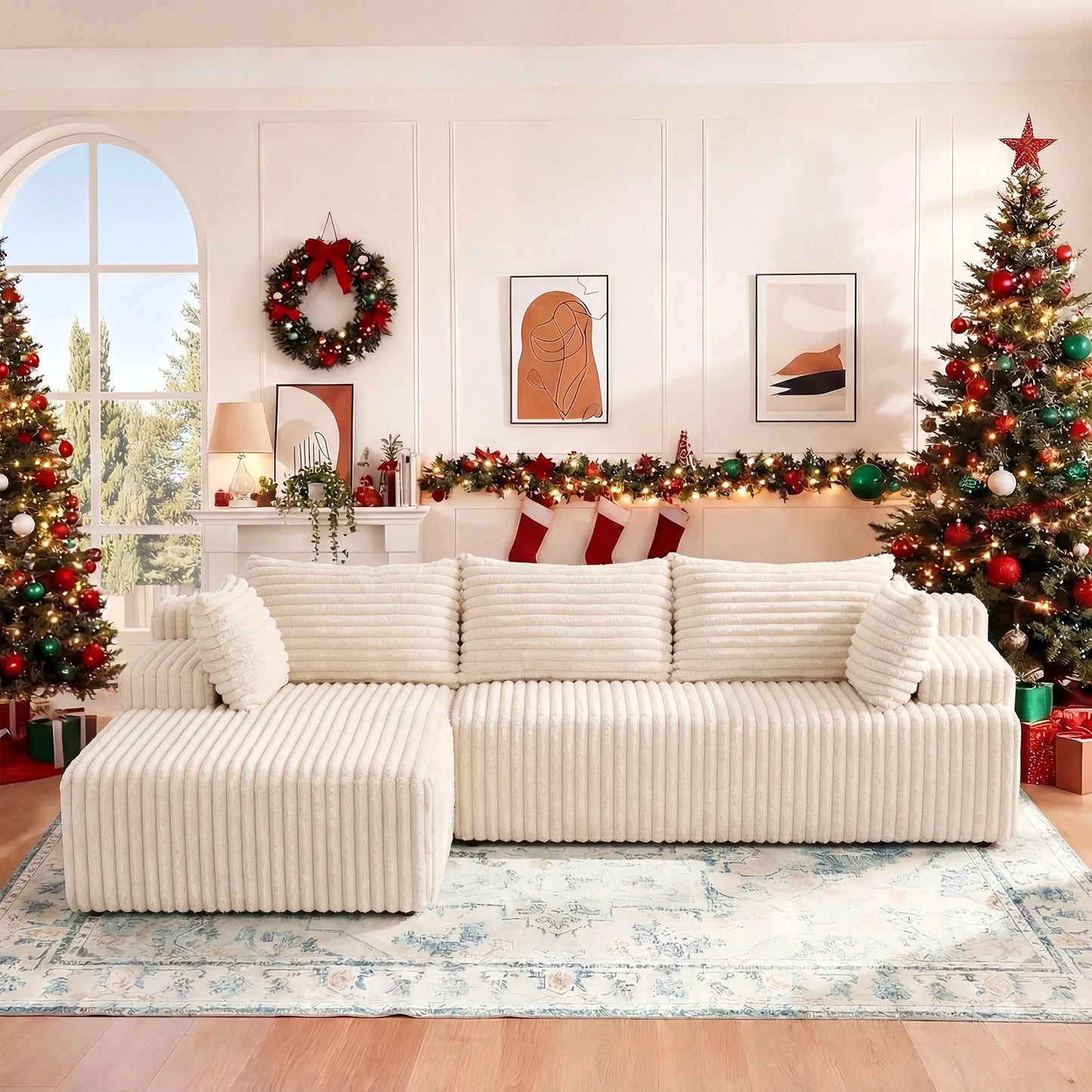 Redlife L Shape Corduroy Sectional Sofa Cloud Like Couch No Assembly Required