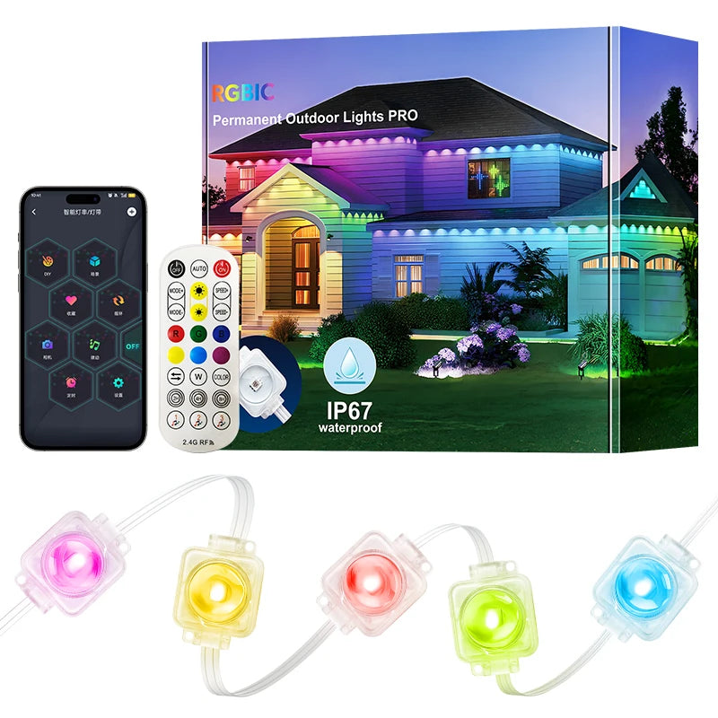 Outdoor Smart LED String Lights For Permanent Eaves With Remote