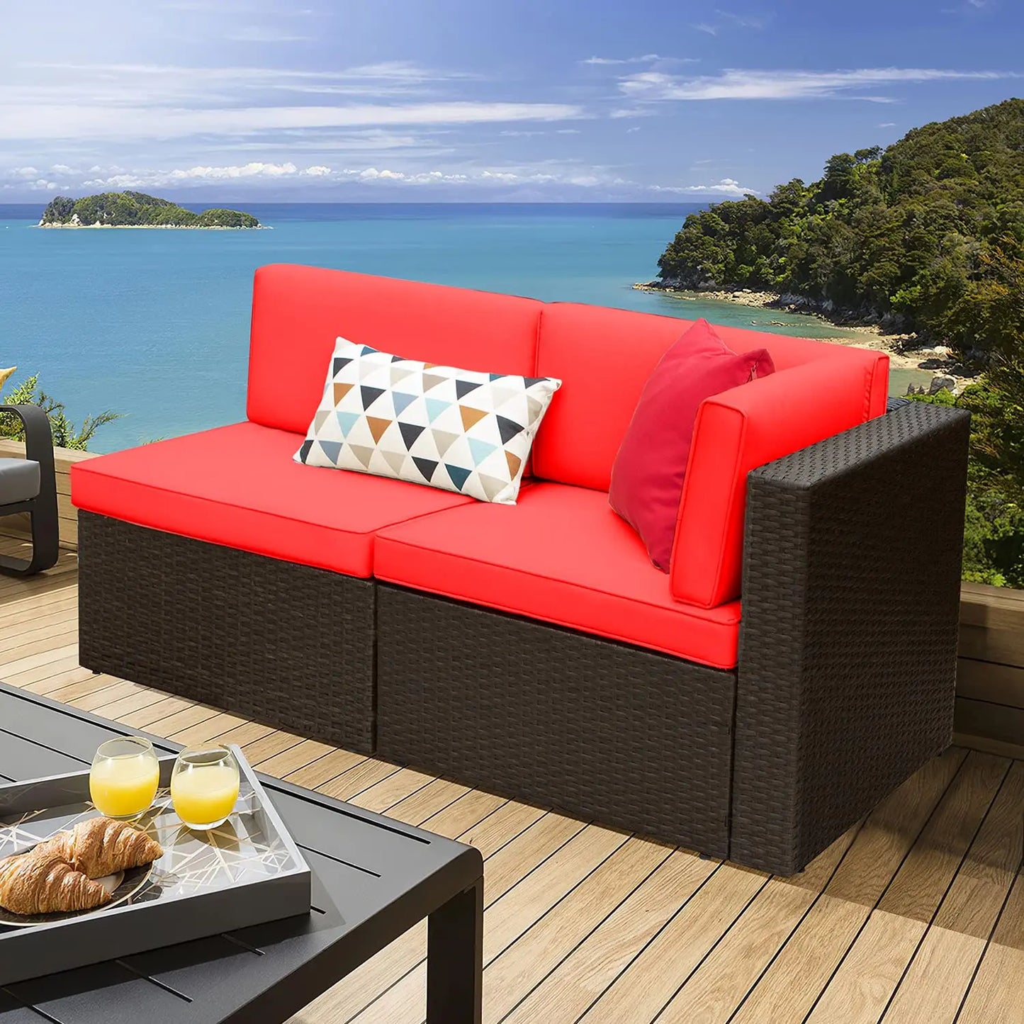 Patio Furniture Sofa Sets Outdoor All-Weather Sectional Corner Sofa and Armless Small Couch, 2 PCS Patio, Customized