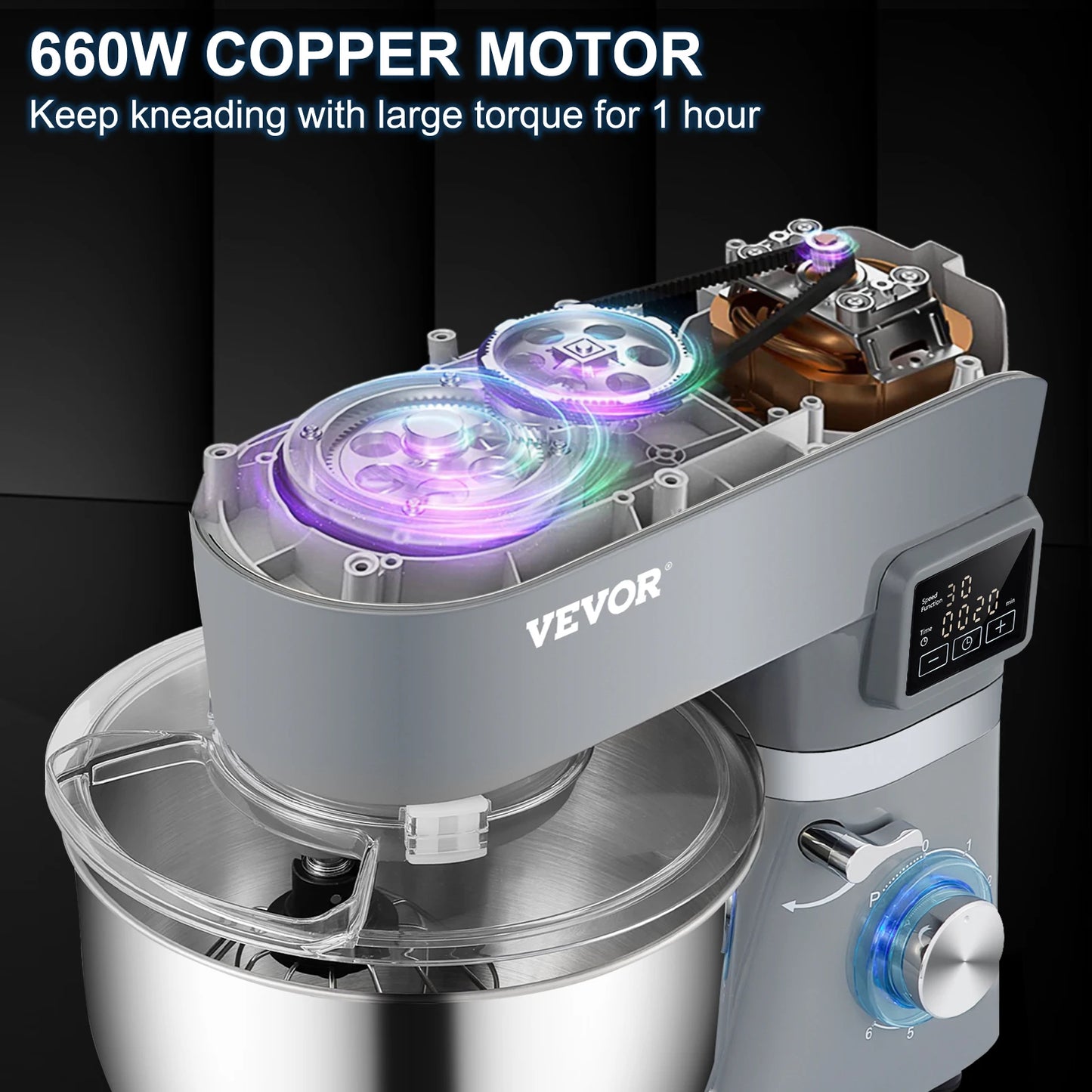 VEVOR Stand Mixer Dough Mixer With 6 Speeds LCD Timer