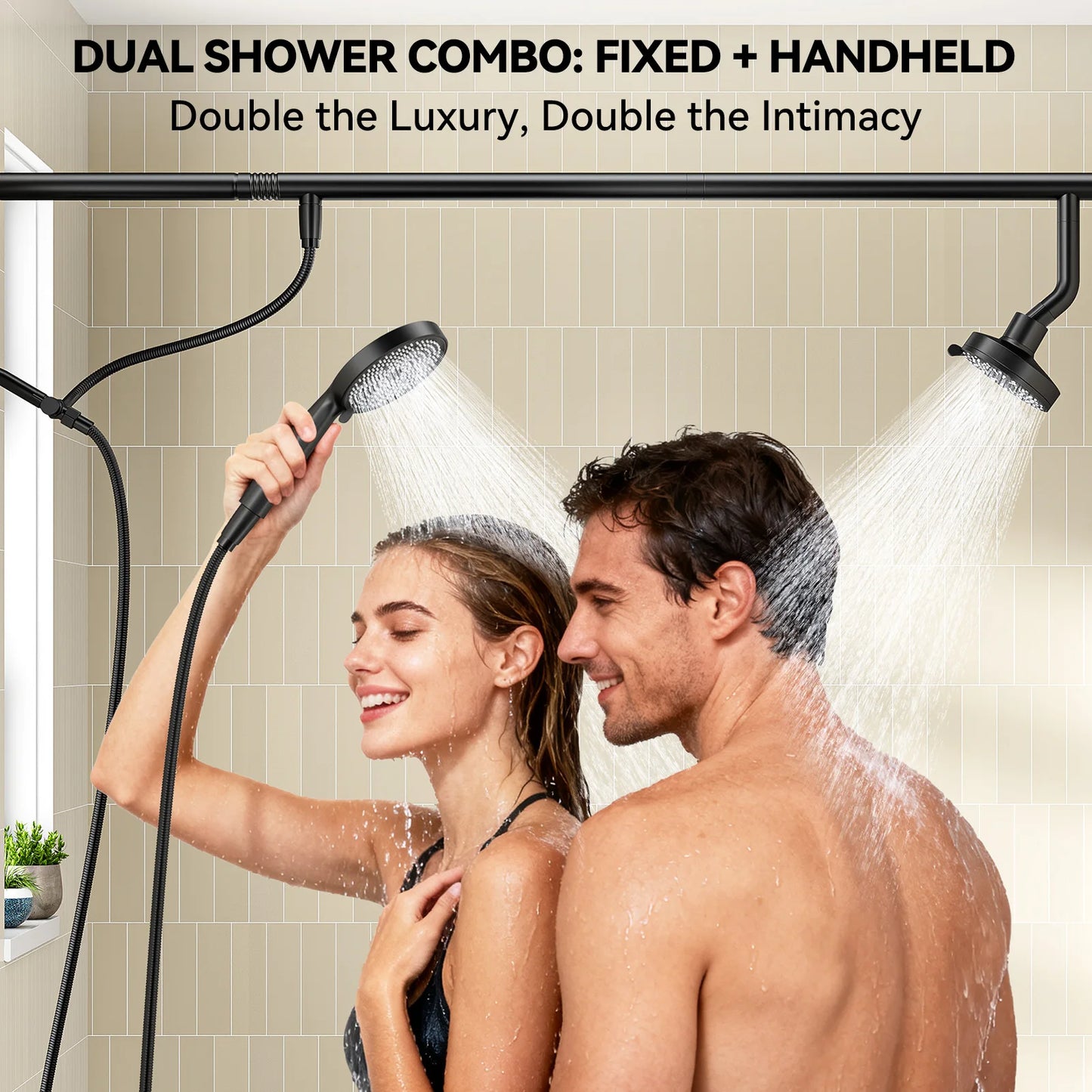 Tandem Shower Head For Couples Dual Shower Head With Handheld