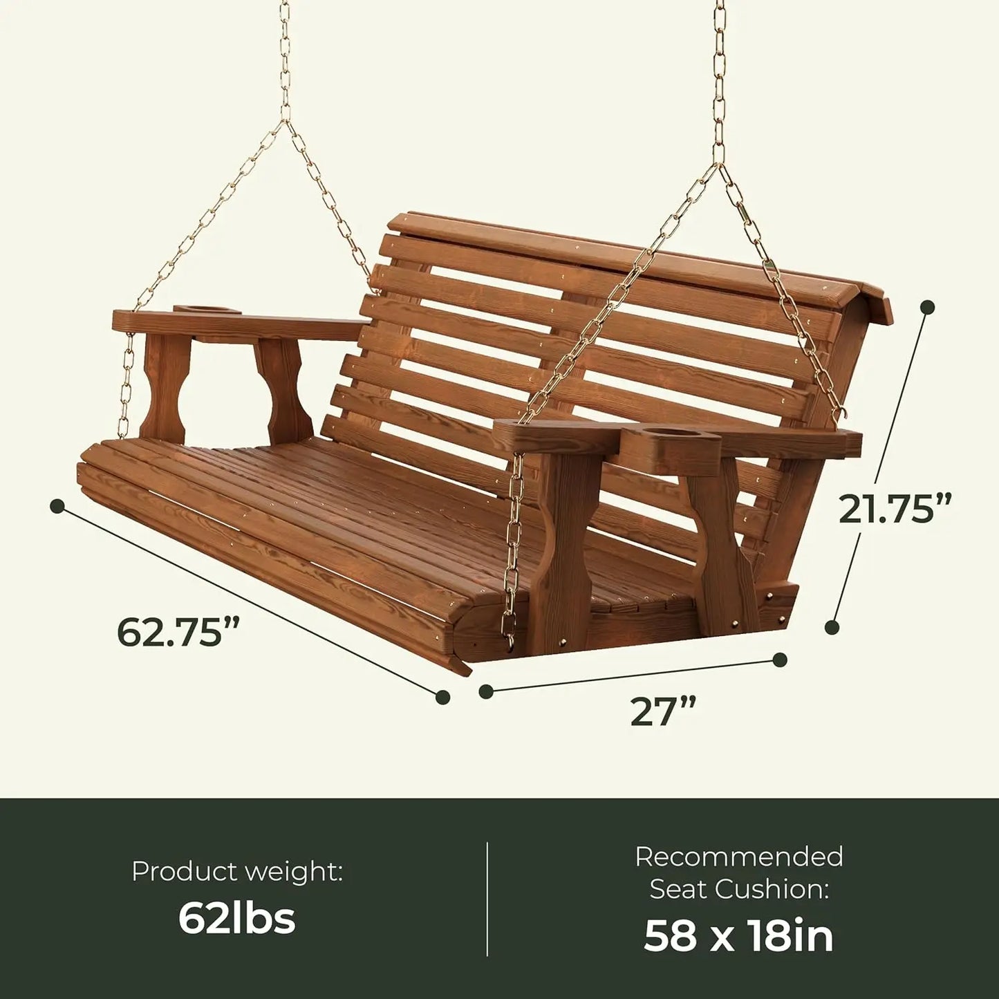 Heavy Duty Porch Swing With Cup Holder Cedar Outdoor Wood