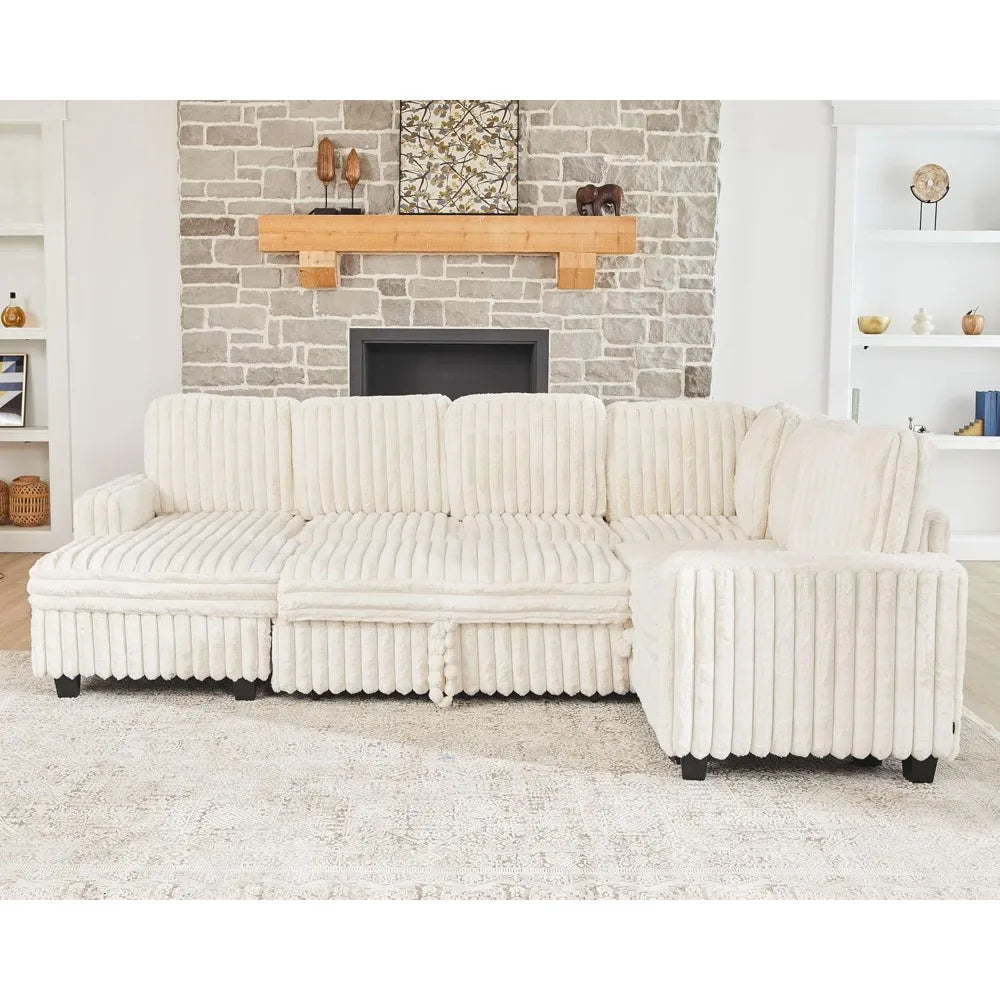 Corduroy Sleeper Sofa Bed With Storage Chaise Modular Sectional