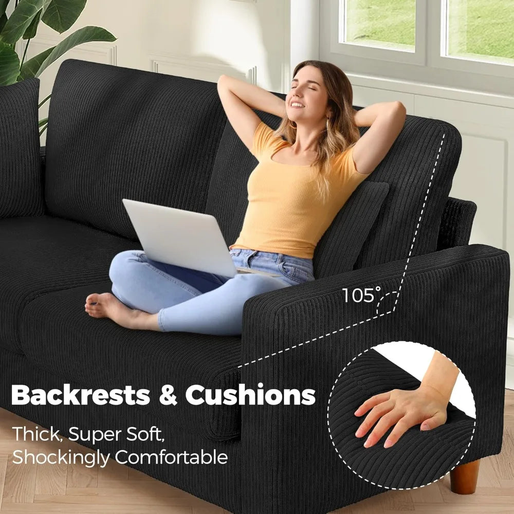 Corduroy Sofa No Tool Assembly For Easy Living Room