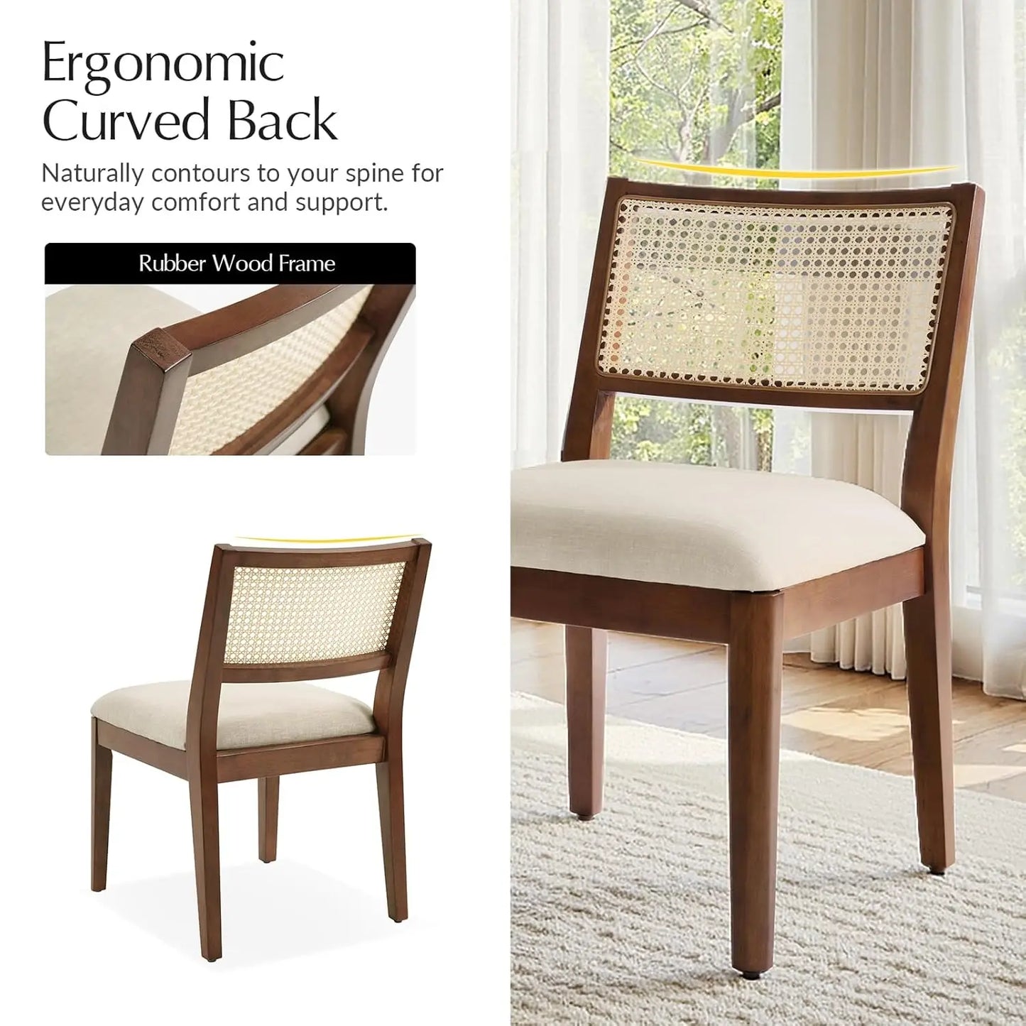 Rattan Dining Chairs Set of 4 With Curved Back Upholstered