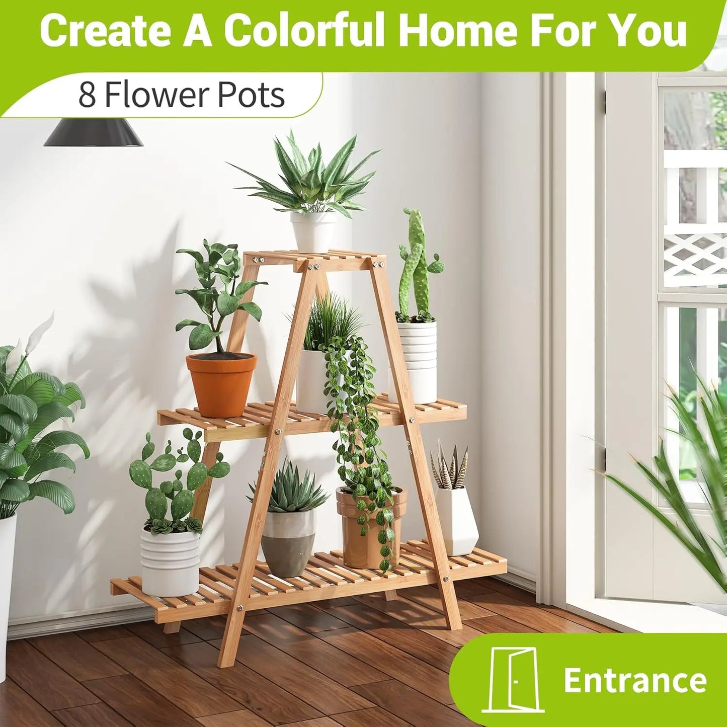 Three Tier Bamboo Plant Stand For Indoor And Outdoor Use