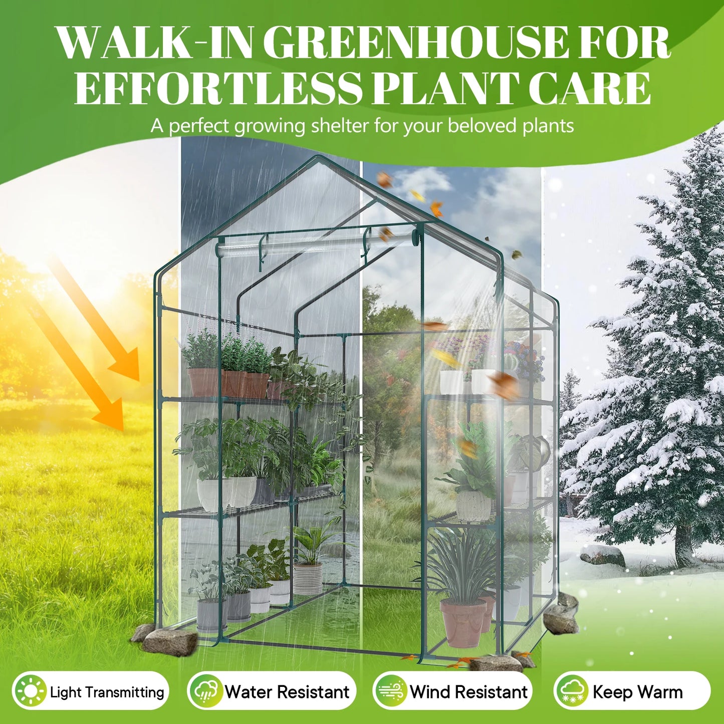 Walk-In Greenhouse With Shelves For Indoor And Outdoor Gardening